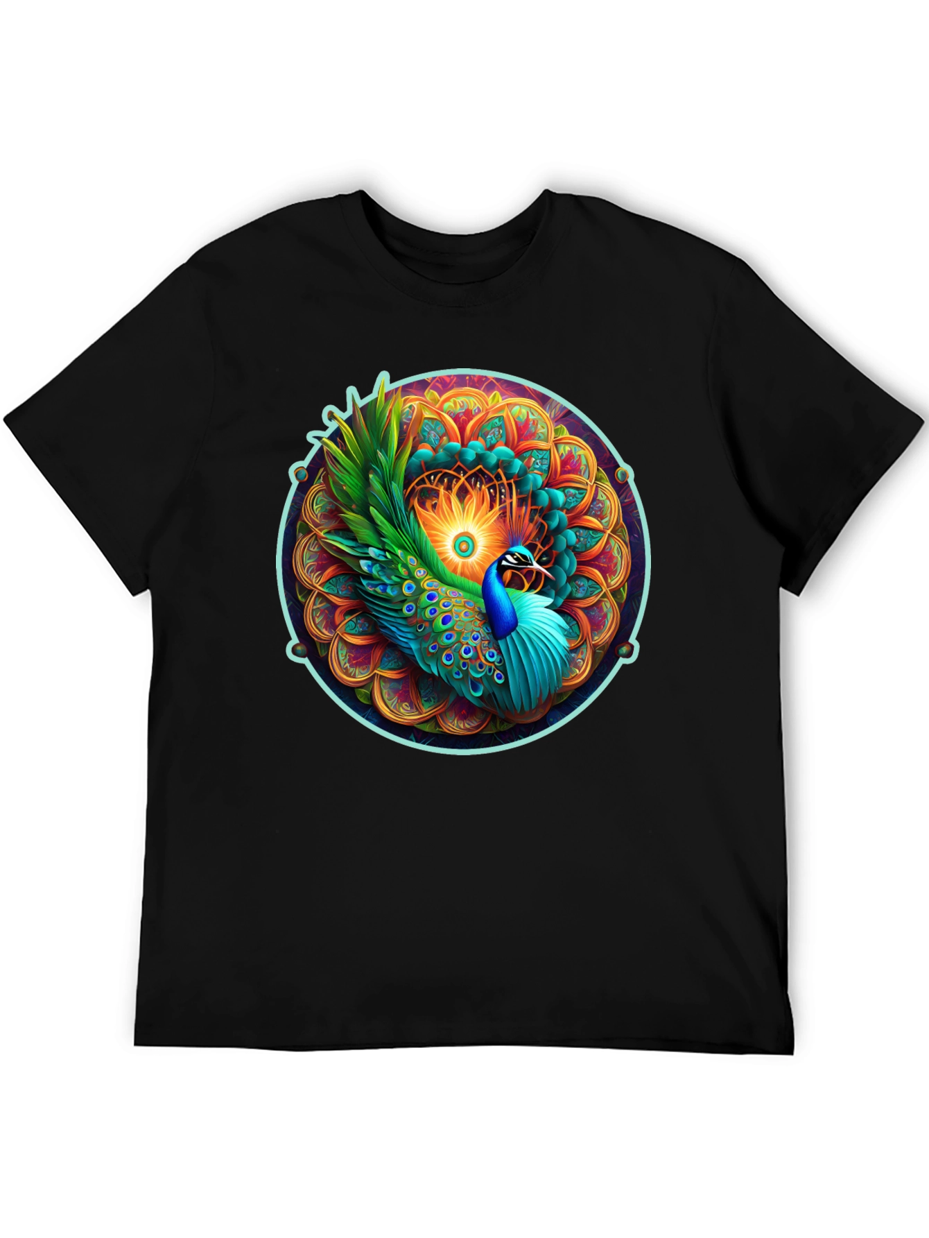 Peacock Mandala Graphic Tee - Vibrant Artistic Design