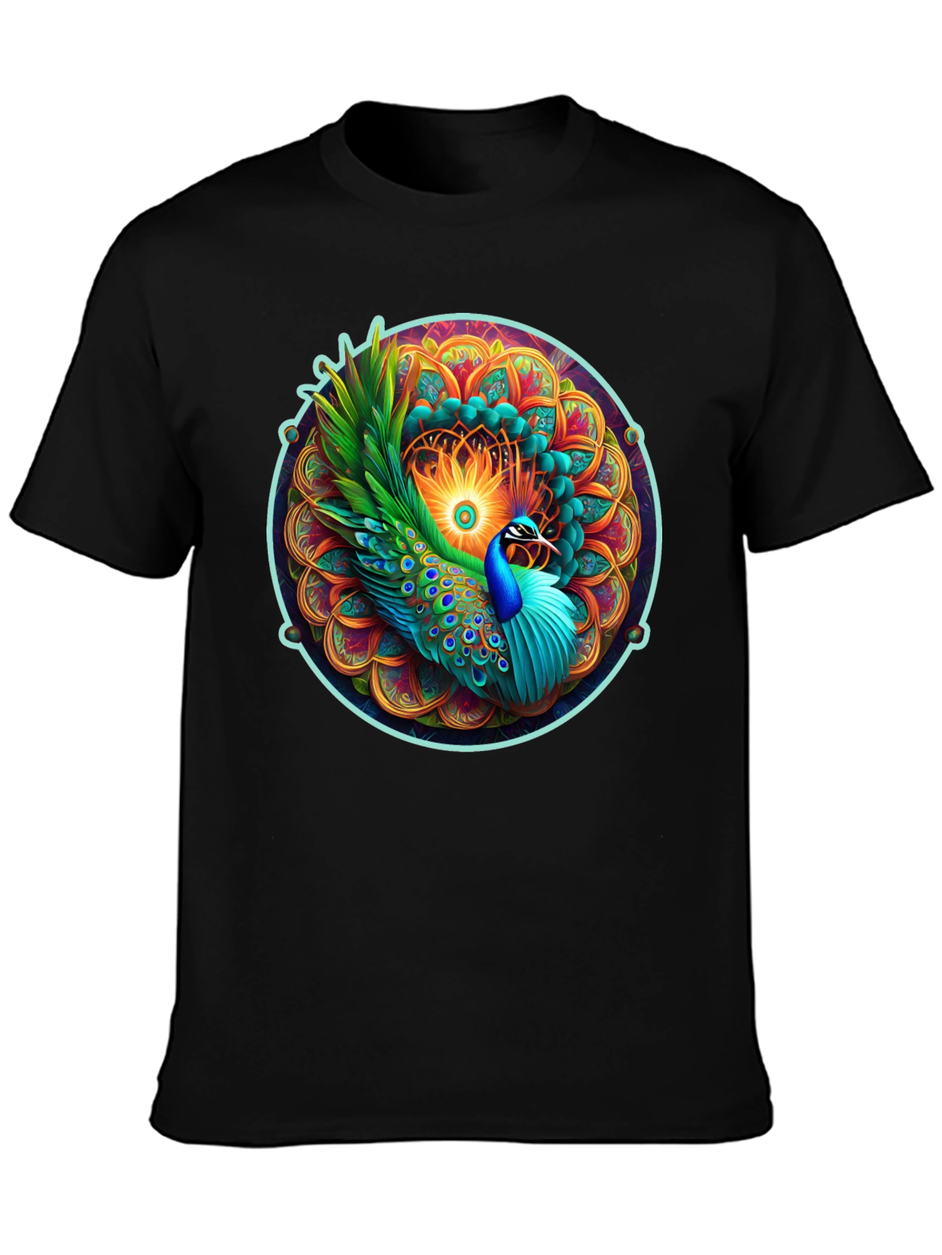 Peacock Mandala Graphic Tee - Vibrant Artistic Design