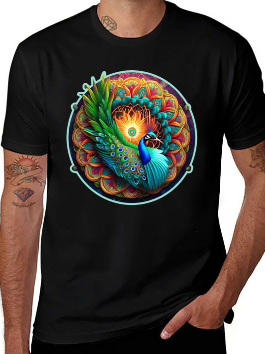 Peacock Mandala Graphic Tee - Vibrant Artistic Design