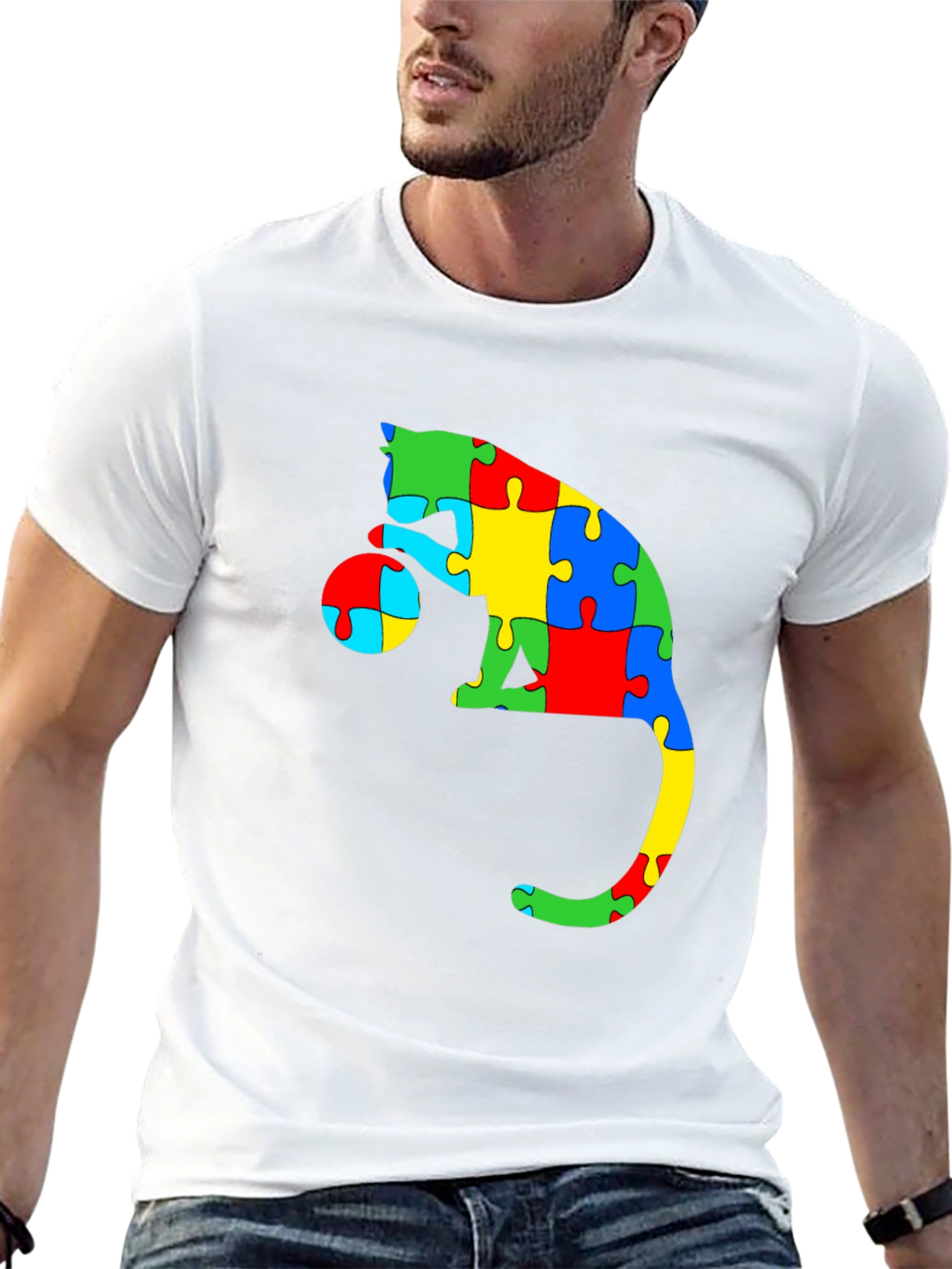 Autism Awareness Puzzle Cat T-Shirt