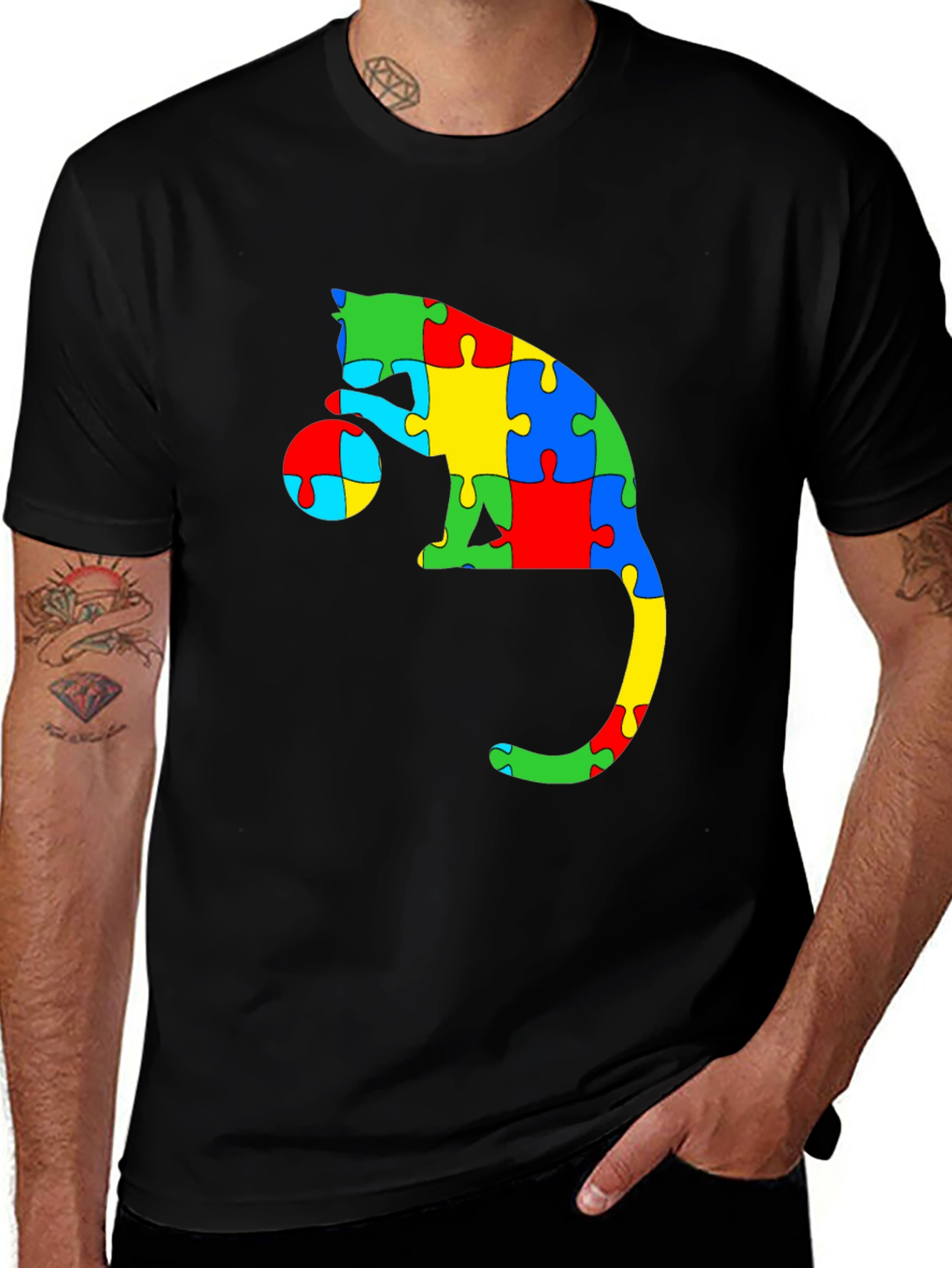 Autism Awareness Puzzle Cat T-Shirt