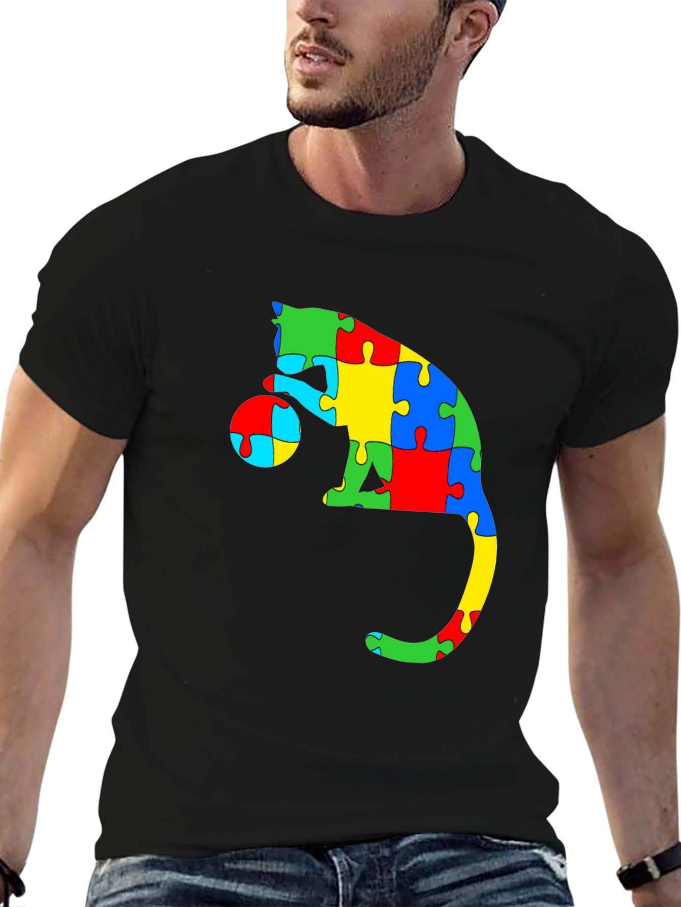 Autism Awareness Puzzle Cat T-Shirt