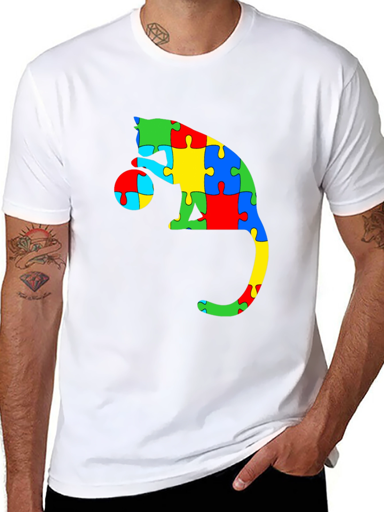 Autism Awareness Puzzle Cat T-Shirt