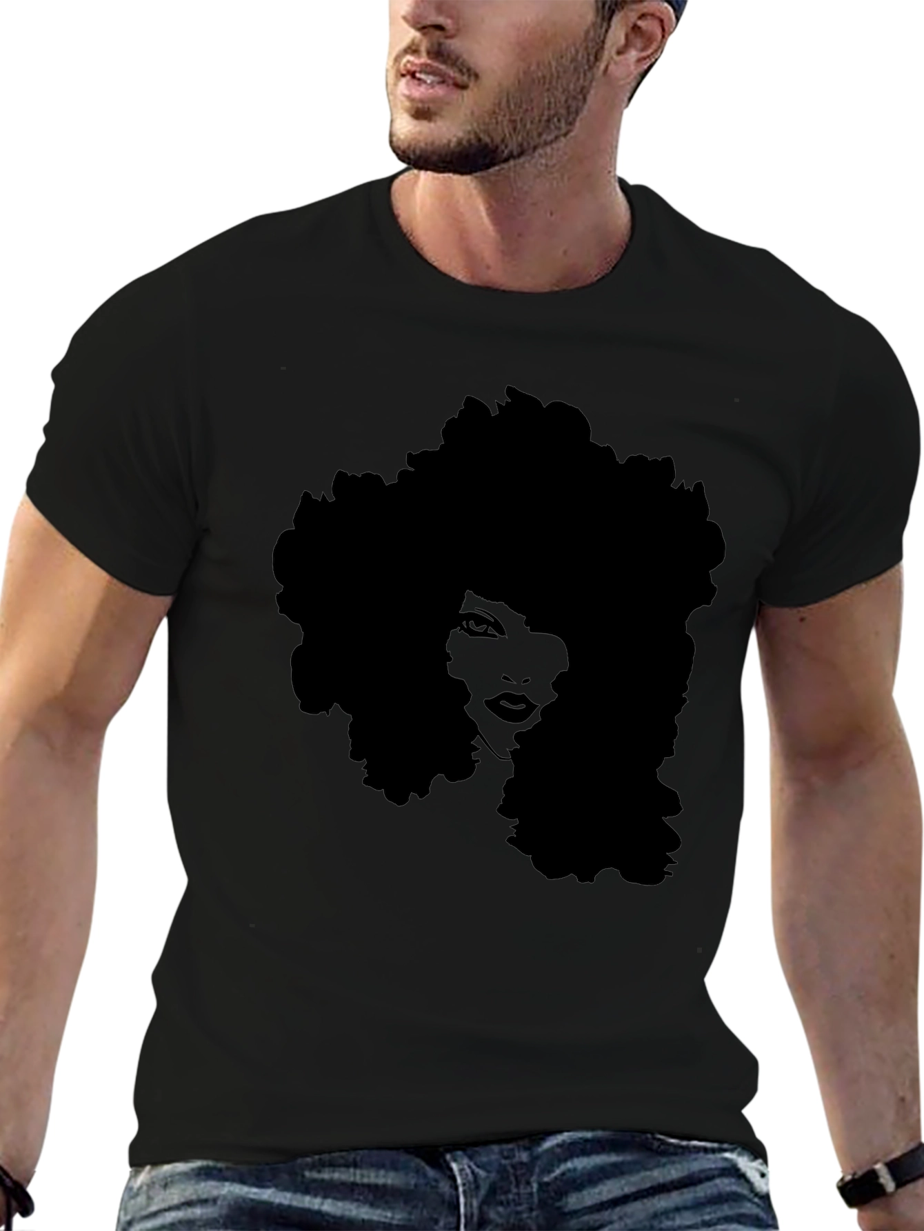 Afro Silhouette Tee - Stylish Black Graphic T-Shirt