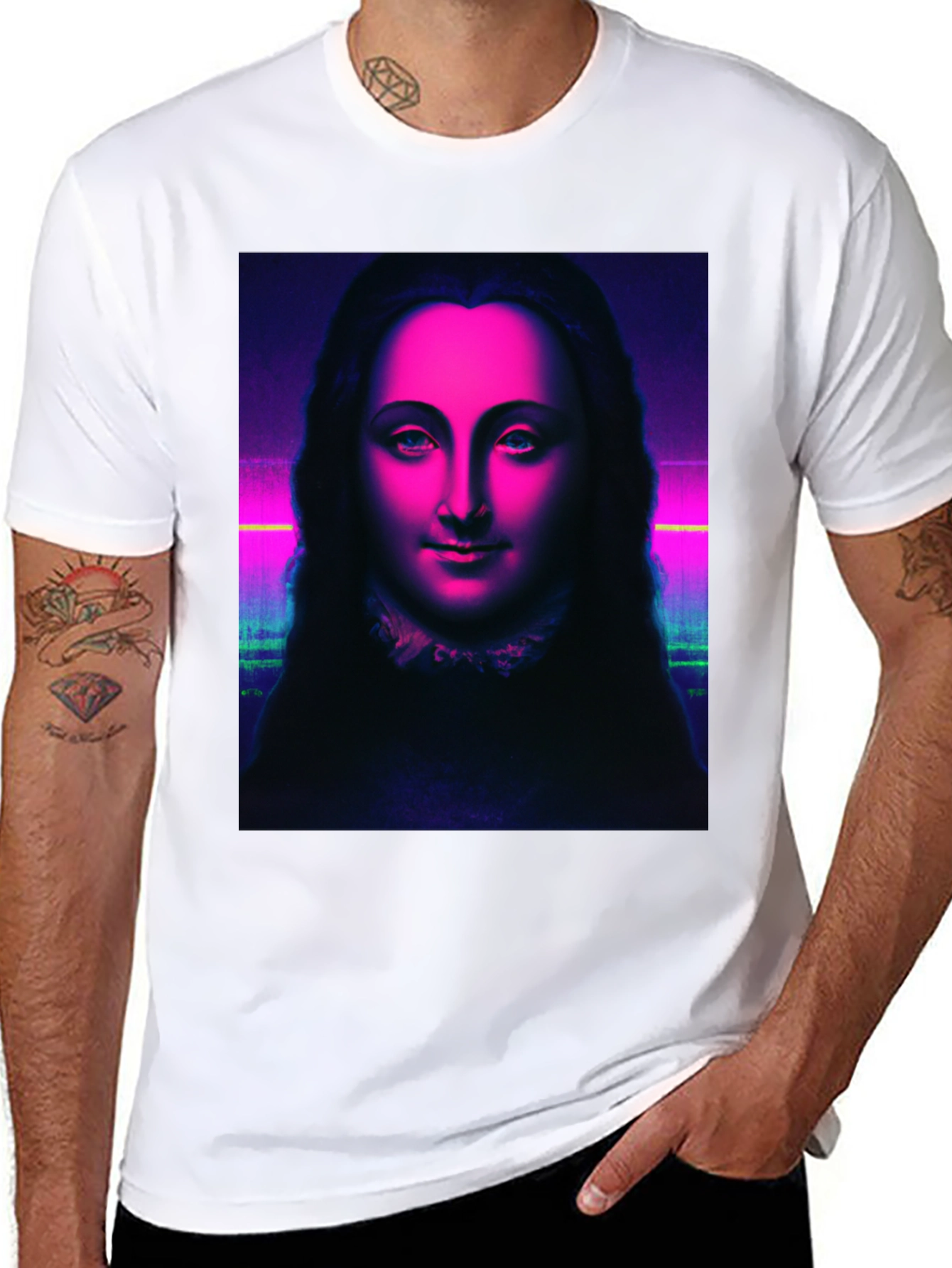Neon Mona Lisa Graphic Tee - Stylish Unisex T-Shirt