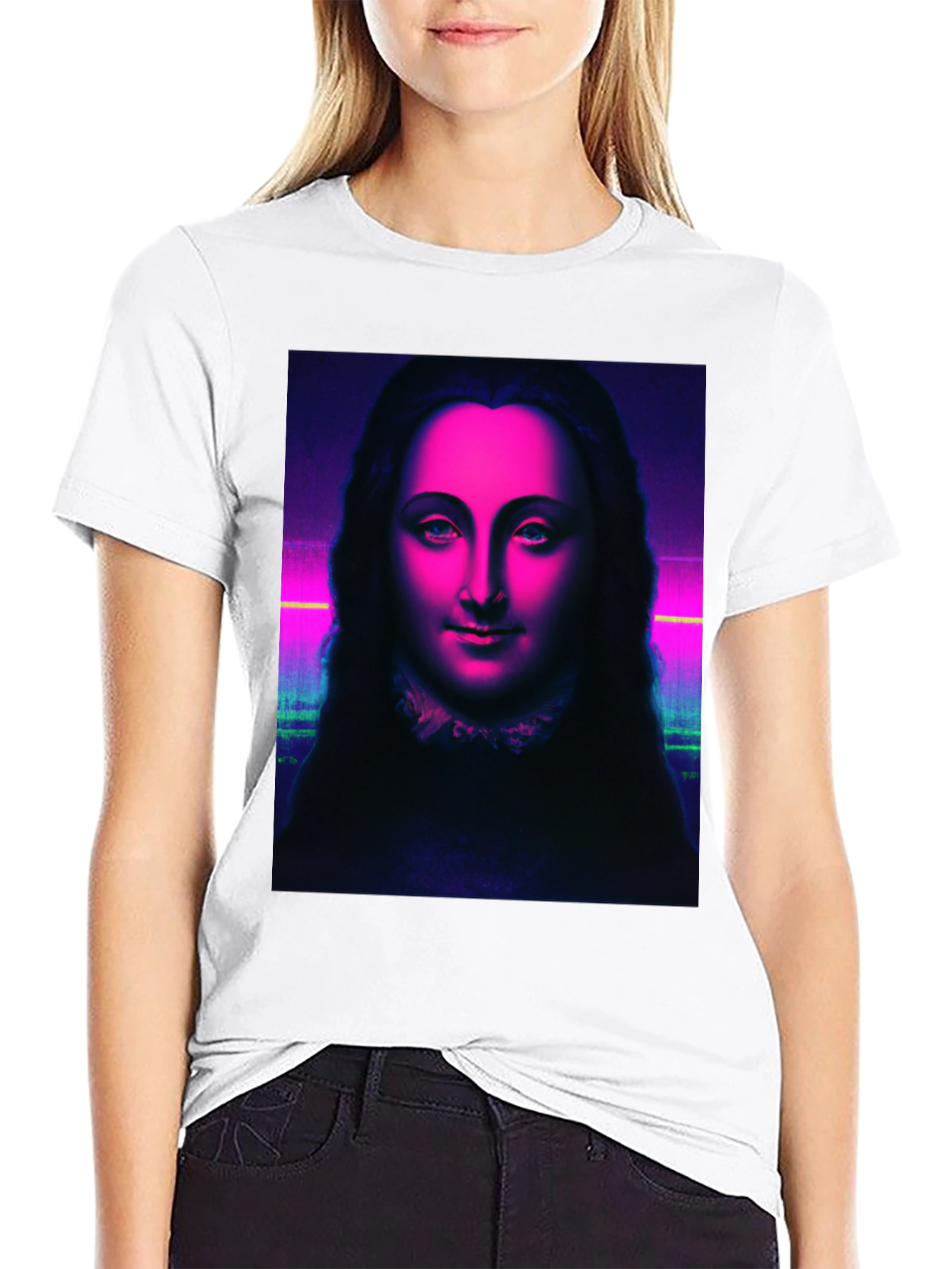 Neon Mona Lisa Graphic Tee - Stylish Unisex T-Shirt