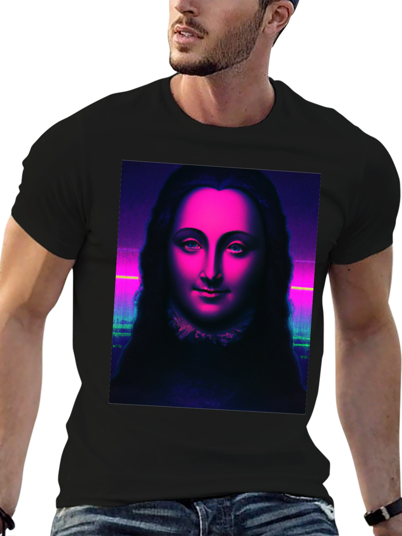 Neon Mona Lisa Graphic Tee - Stylish Unisex T-Shirt