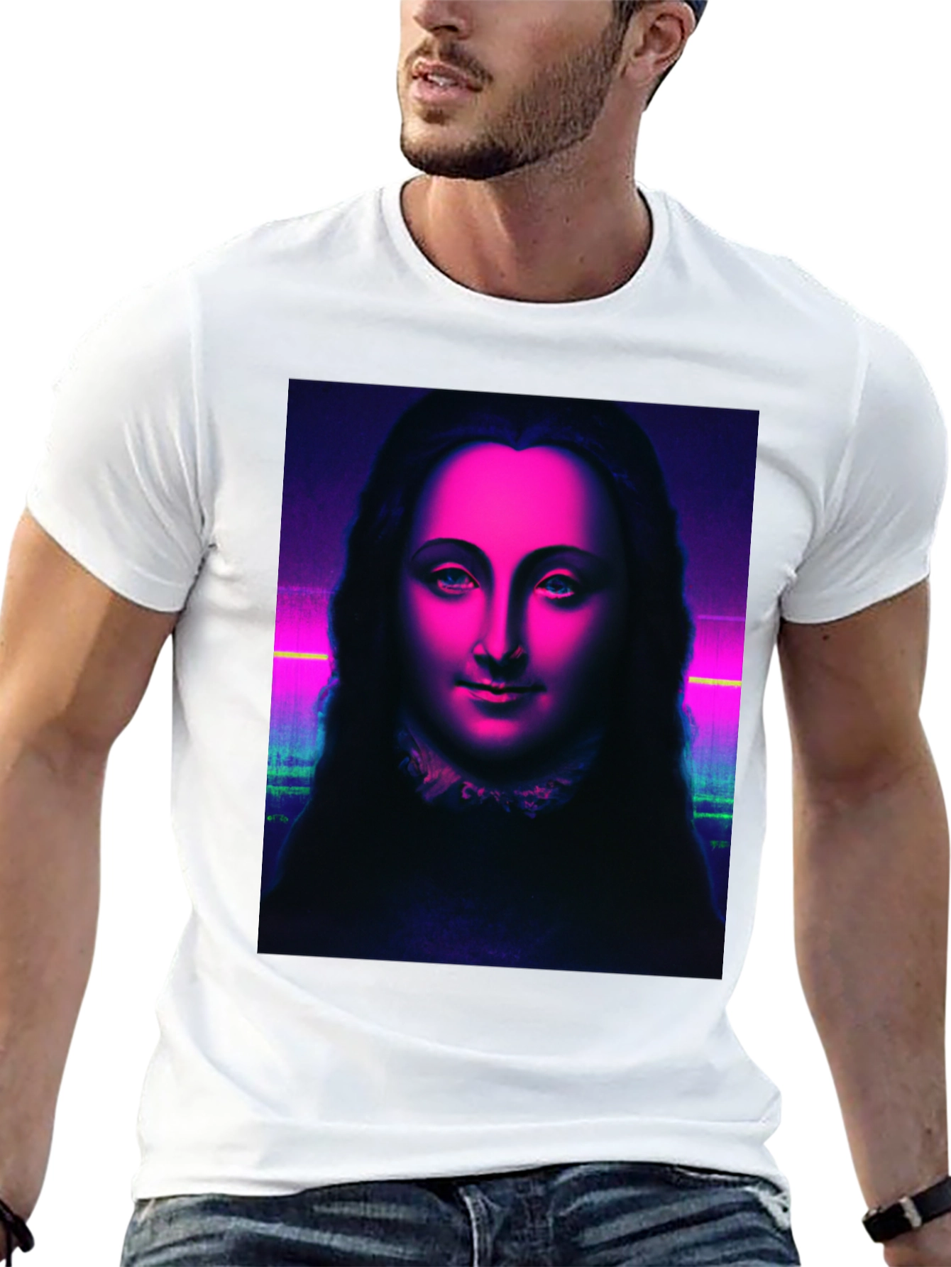 Neon Mona Lisa Graphic Tee - Stylish Unisex T-Shirt