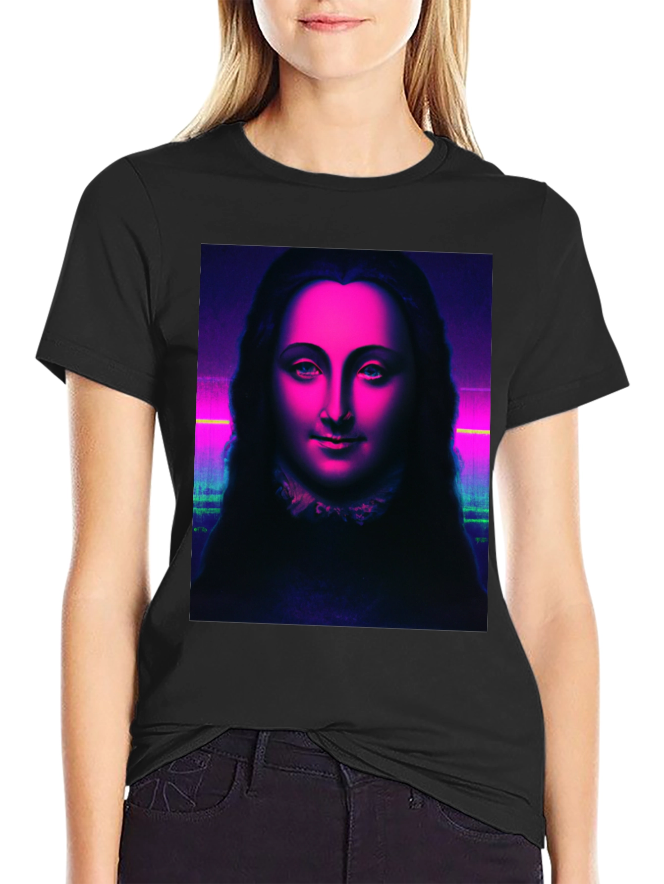Neon Mona Lisa Graphic Tee - Stylish Unisex T-Shirt
