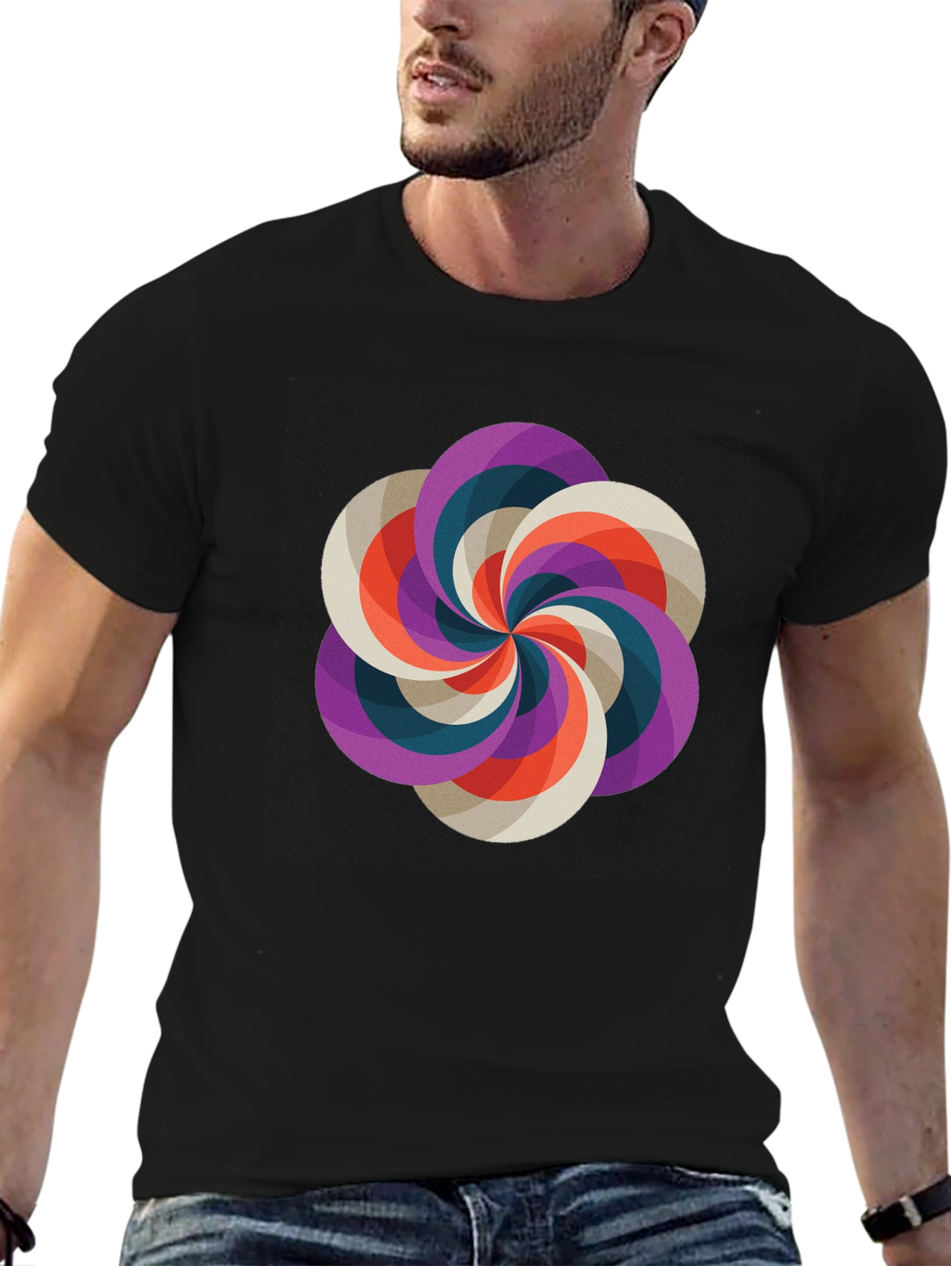 Geometric Swirl Graphic Tee - Modern Design
