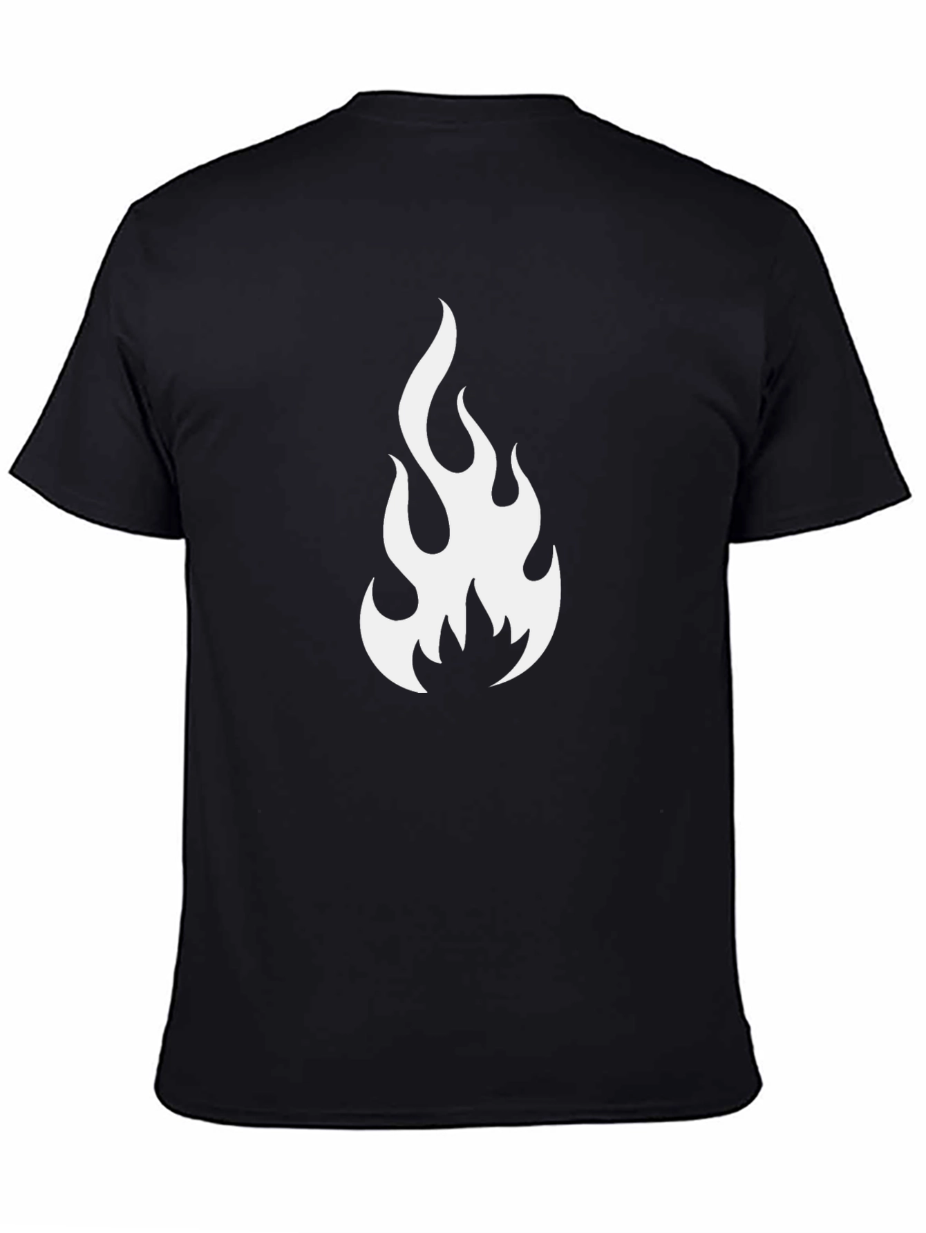 Black T-Shirt with White Flame Graphic