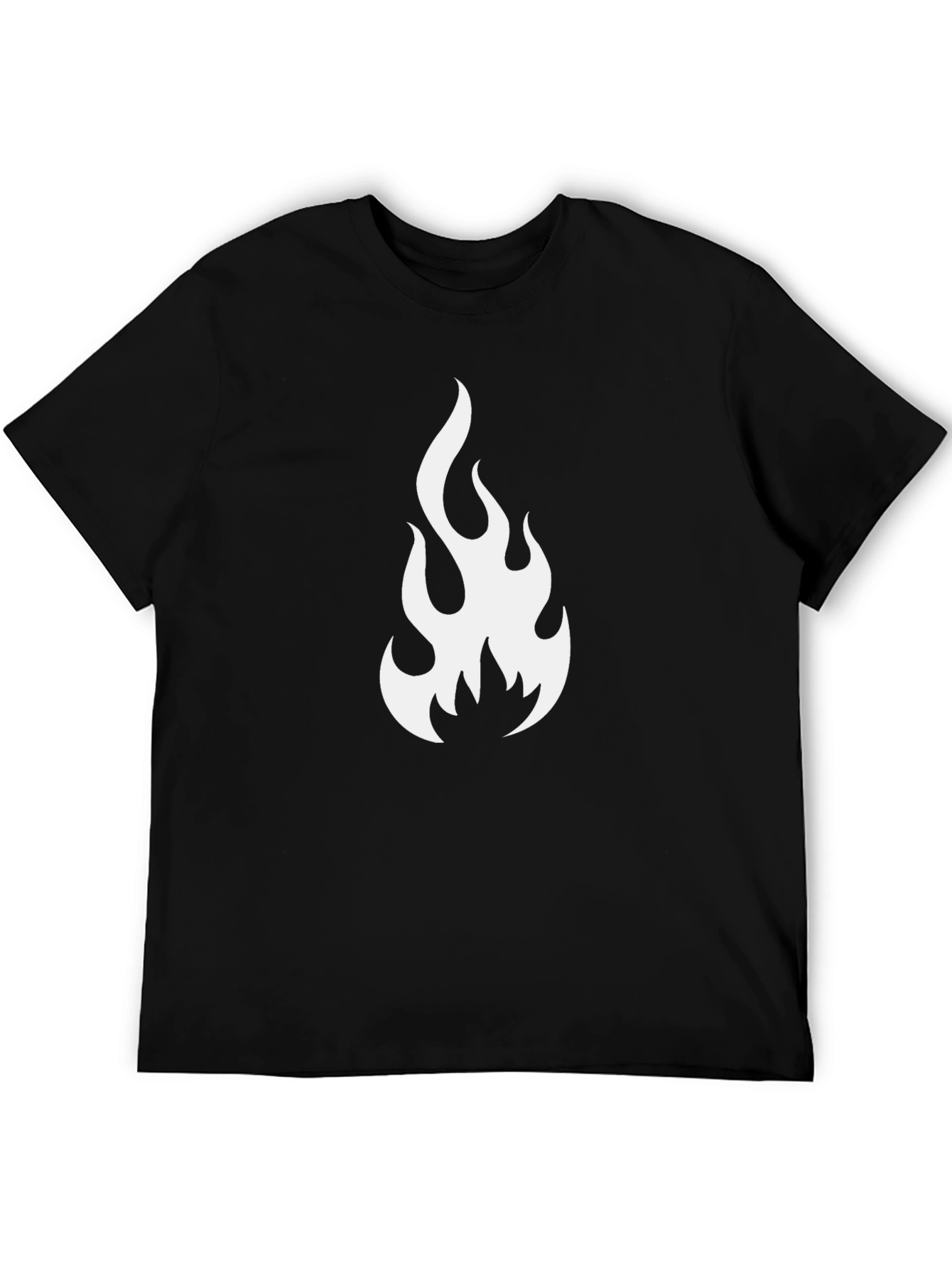 Black T-Shirt with White Flame Graphic