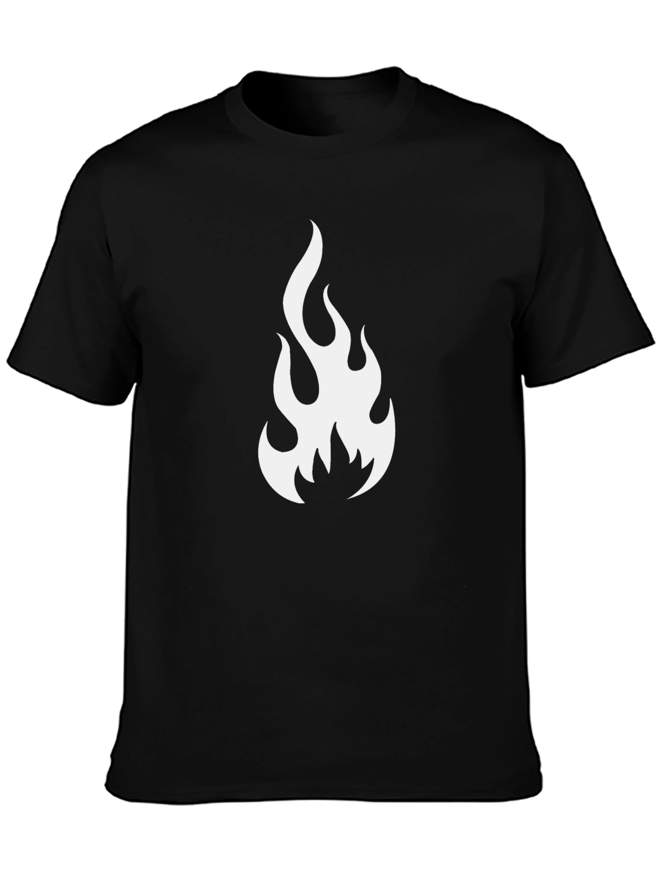 Black T-Shirt with White Flame Graphic