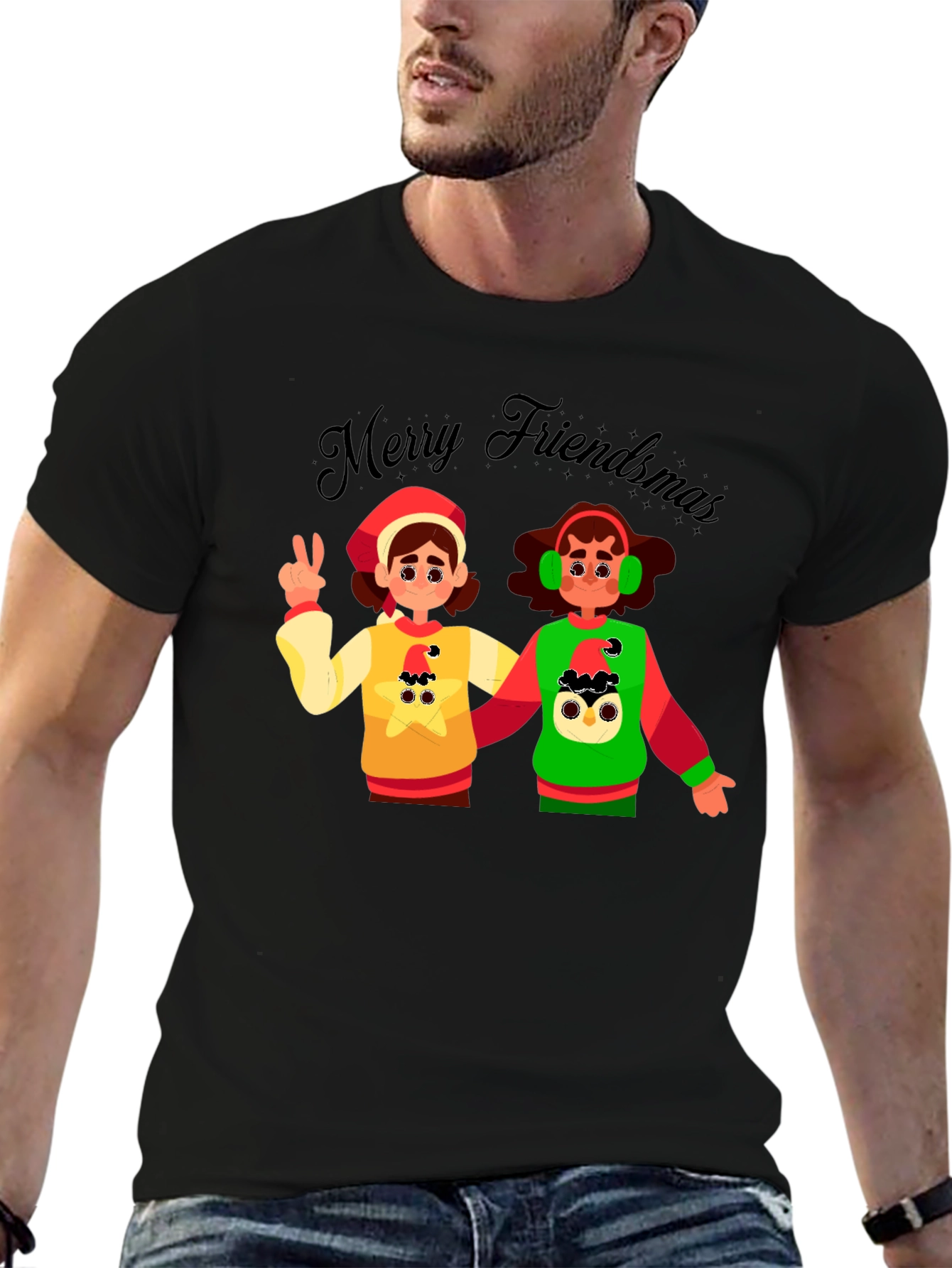Merry Friendsmas Black T-Shirt