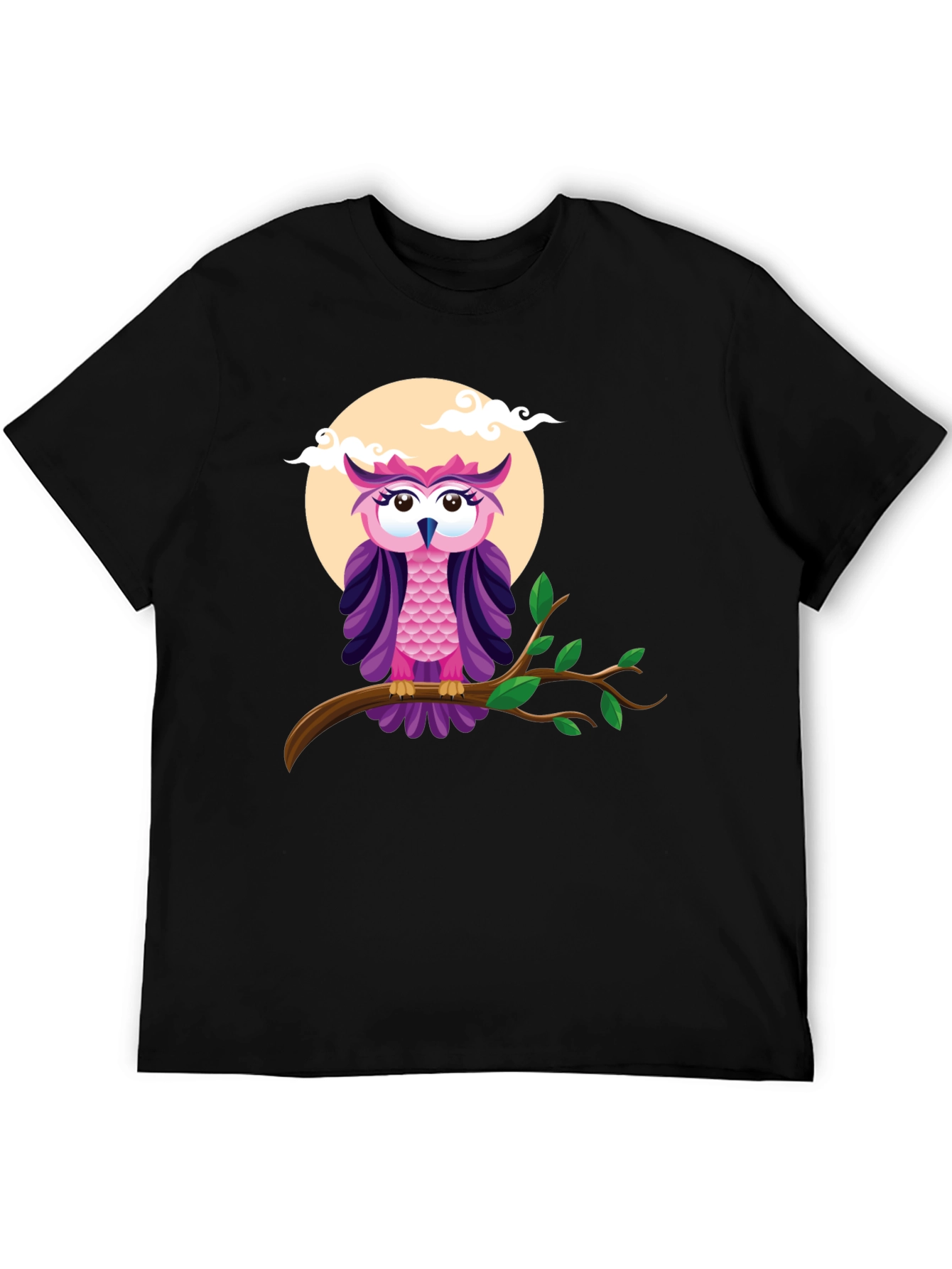 Owl on Branch Graphic Tee - Black