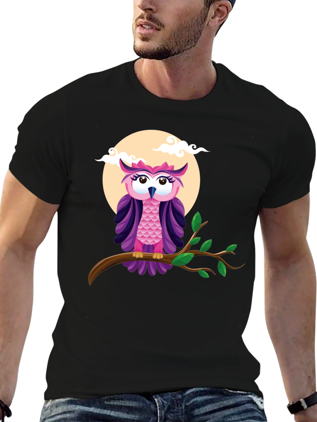 Owl on Branch Graphic Tee - Black