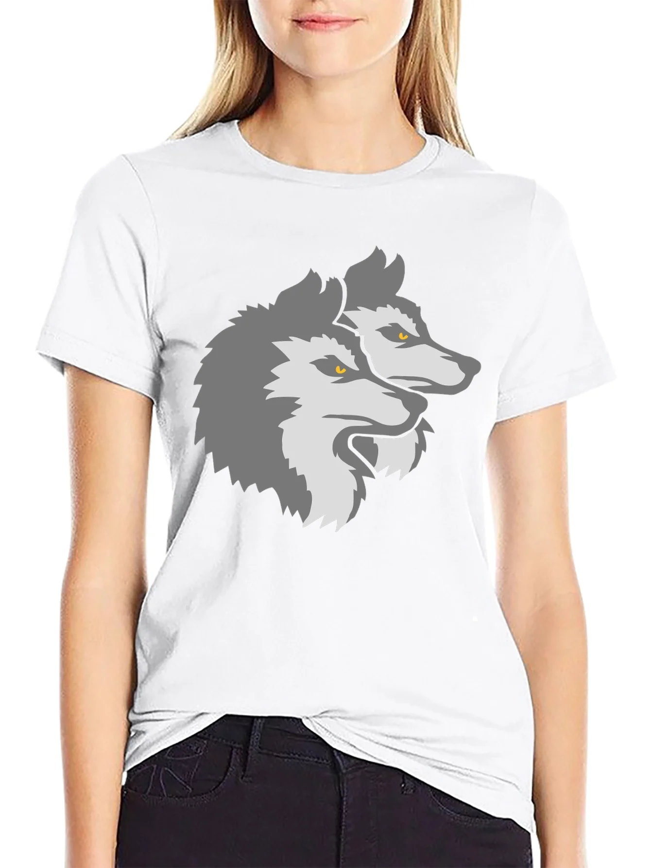 Two Headed Wolf Graphic Black T-Shirt
