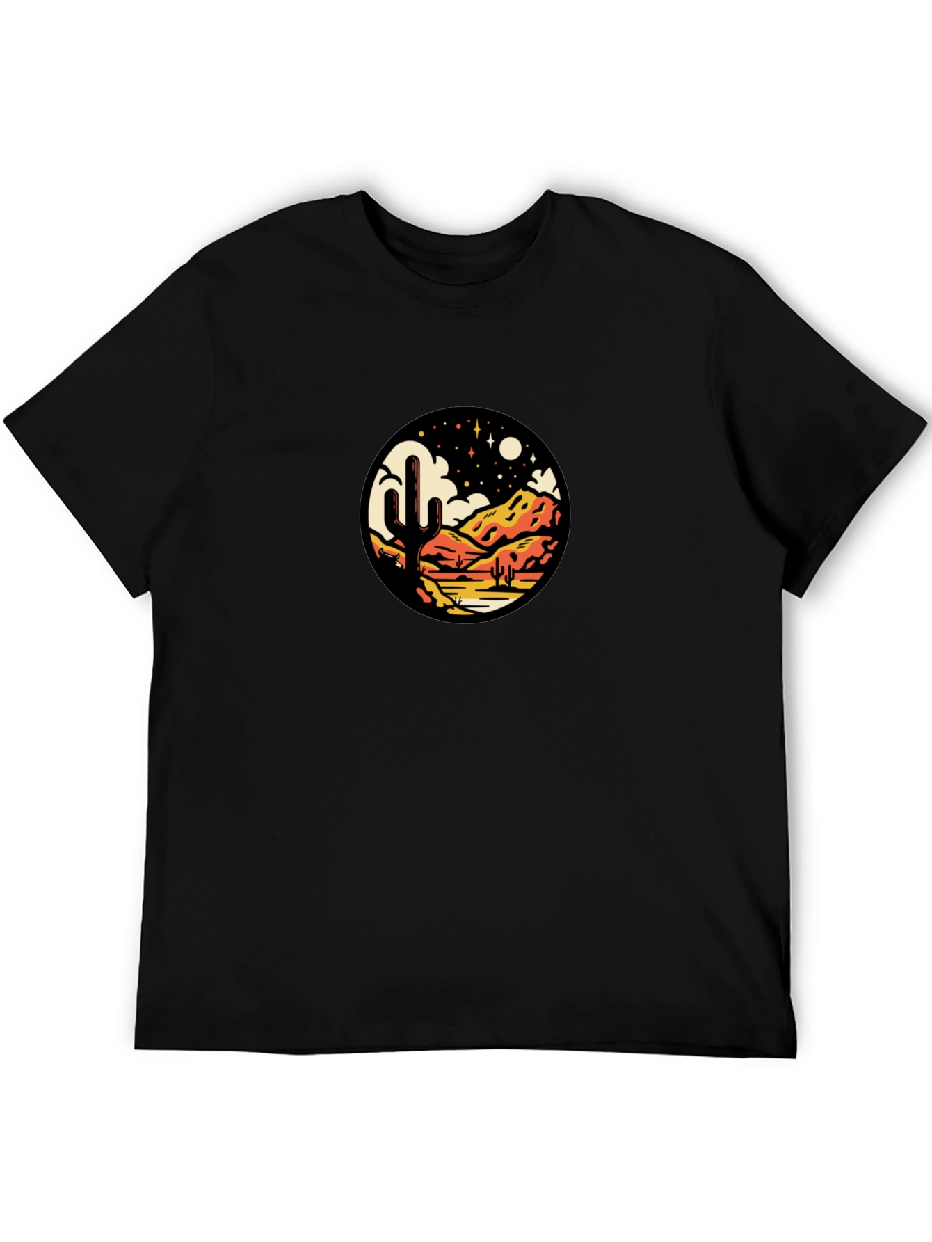 Desert Night Scene Graphic Tee - Black Casual Shirt