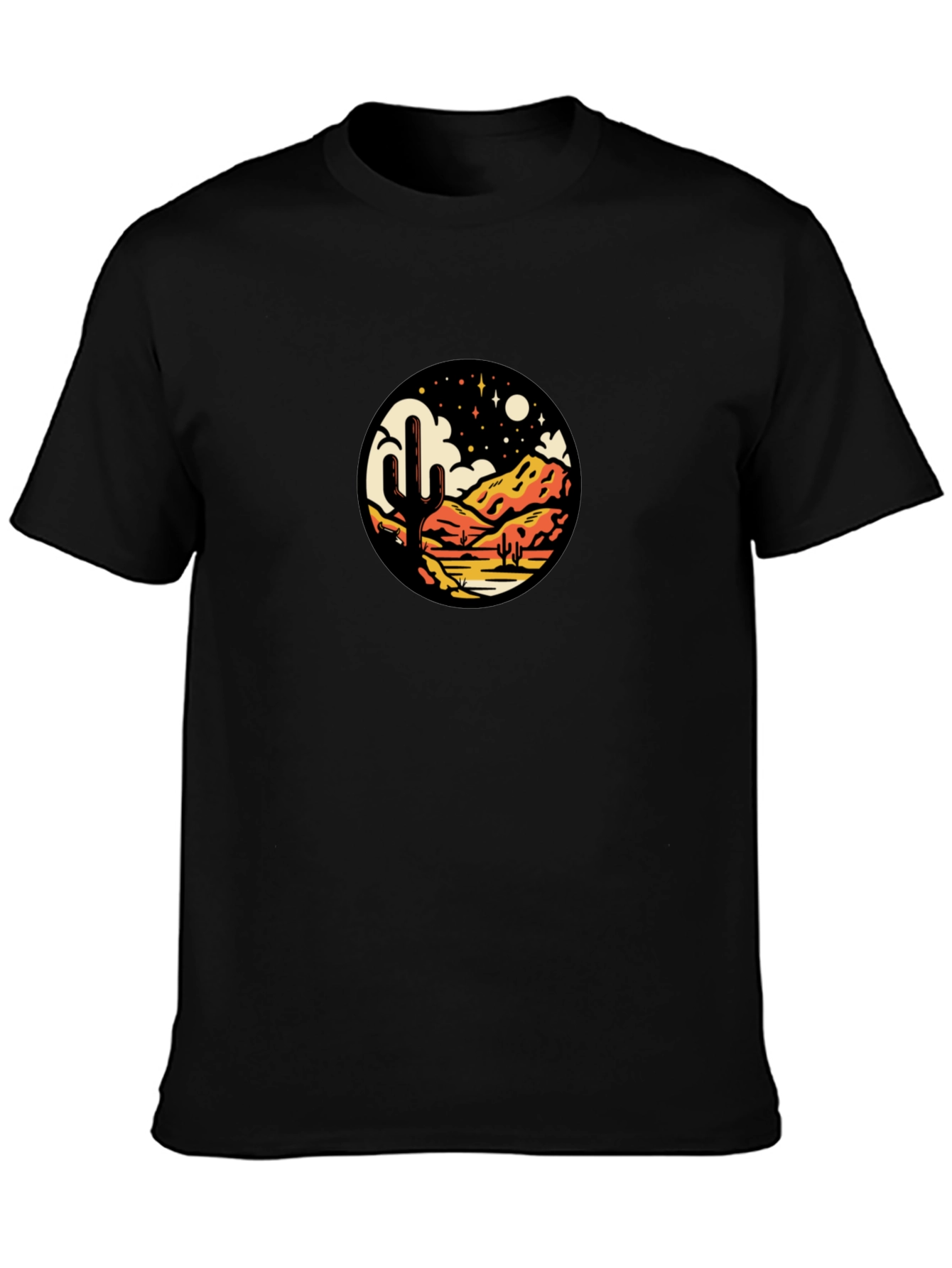 Desert Night Scene Graphic Tee - Black Casual Shirt