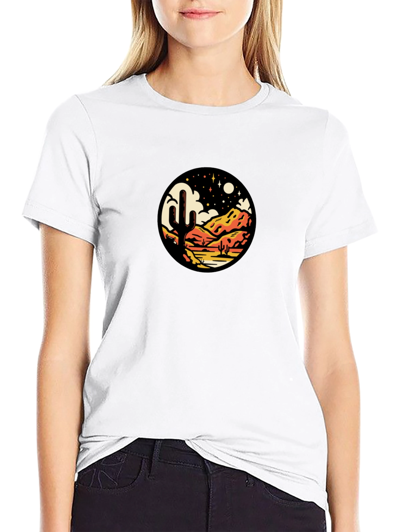 Desert Night Scene Graphic Tee - Black Casual Shirt