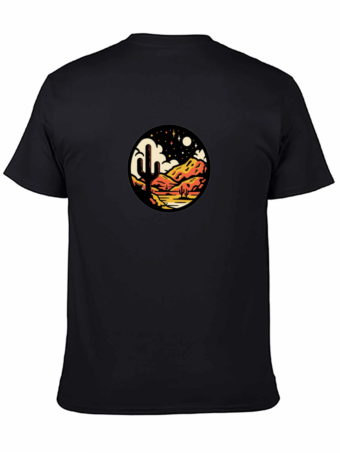Desert Night Scene Graphic Tee - Black Casual Shirt