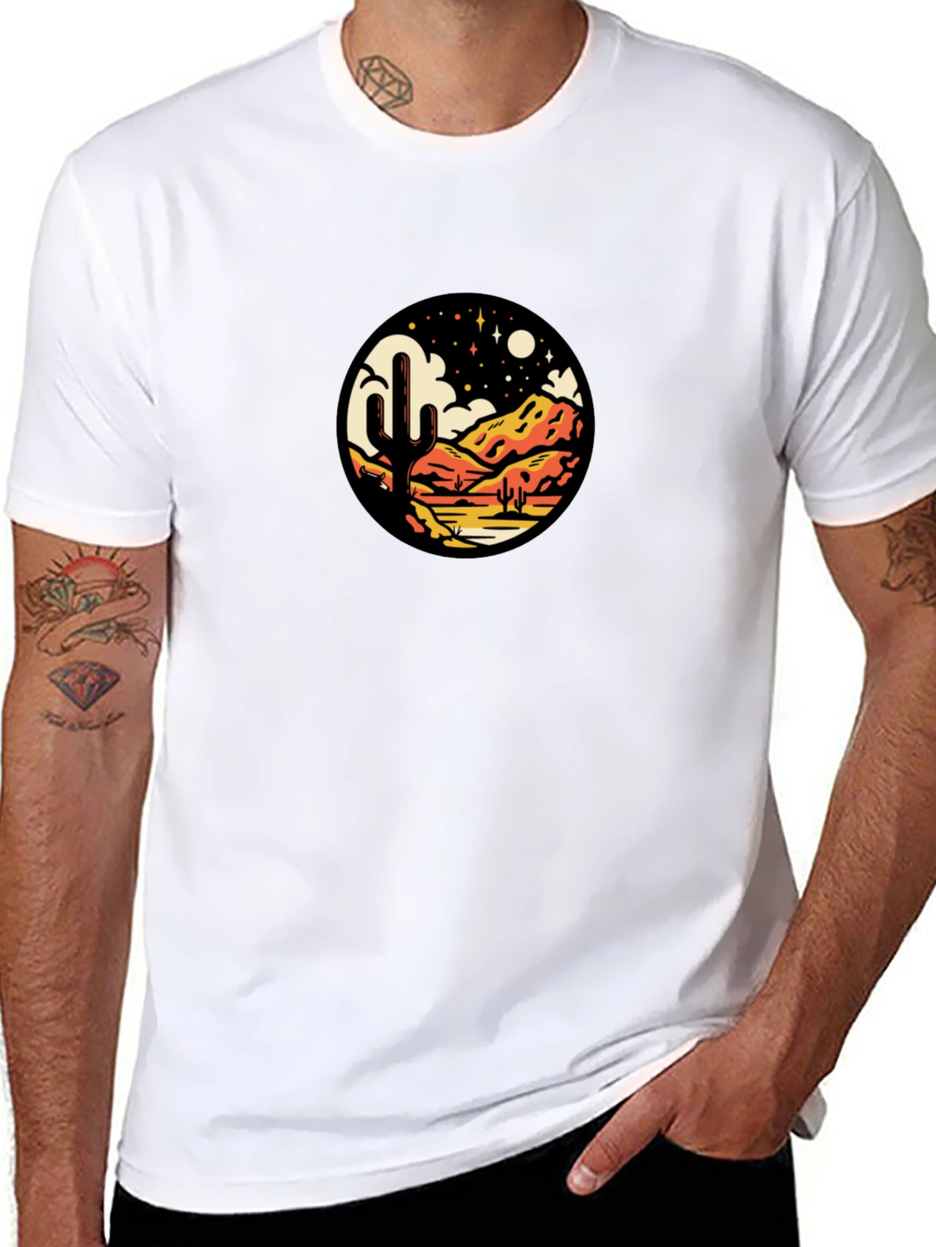 Desert Night Scene Graphic Tee - Black Casual Shirt