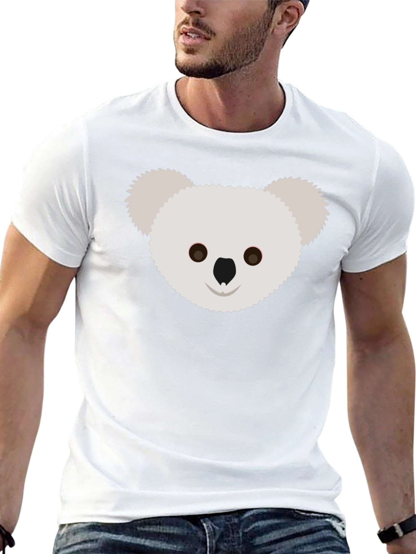 Koala Face Graphic Tee - Black Cotton T-Shirt