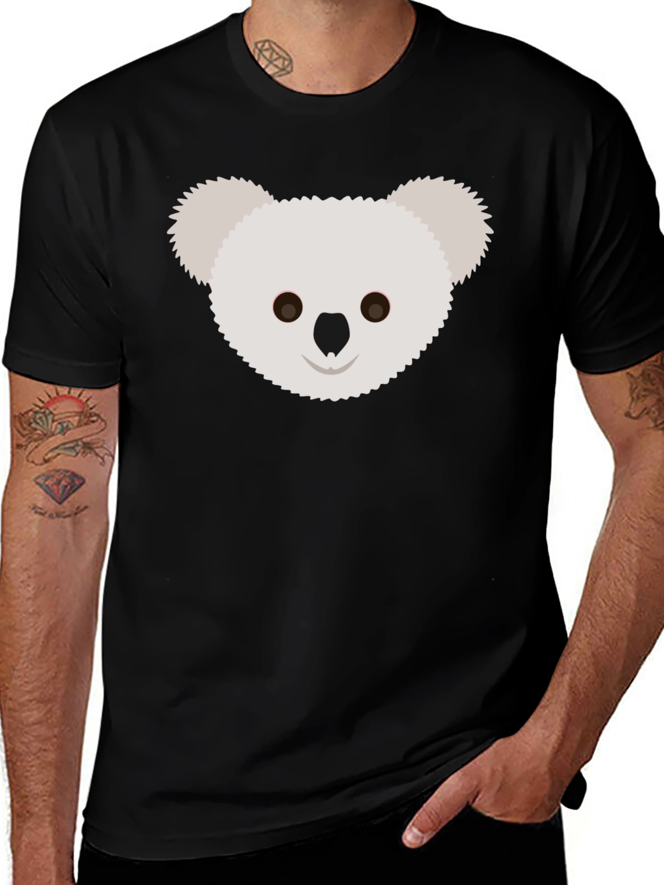 Koala Face Graphic Tee - Black Cotton T-Shirt