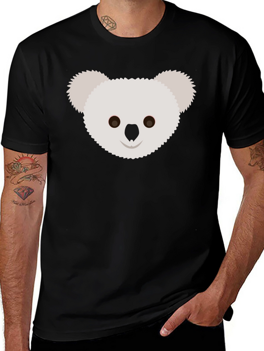 Koala Face Graphic Tee - Black Cotton T-Shirt