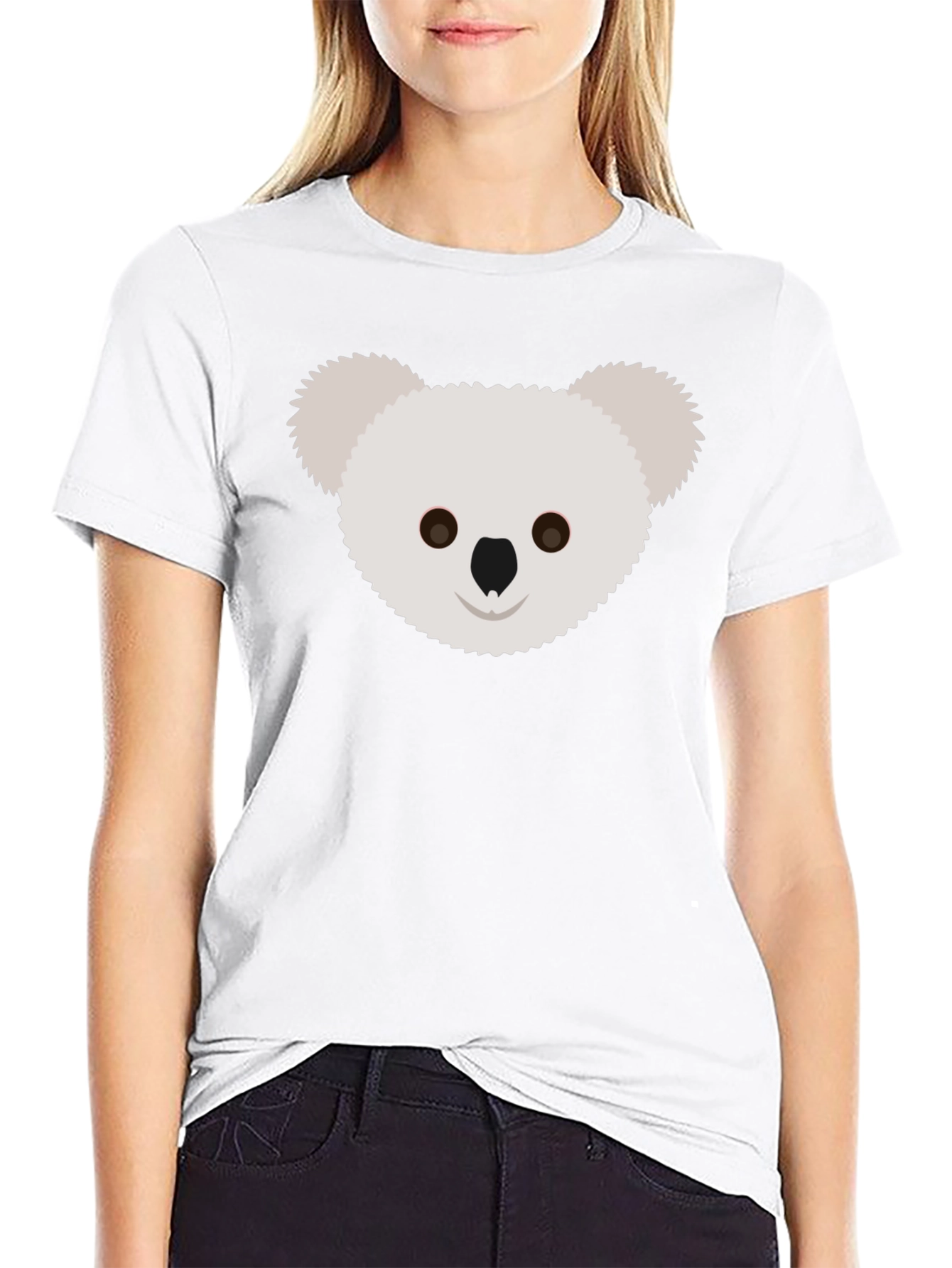 Koala Face Graphic Tee - Black Cotton T-Shirt