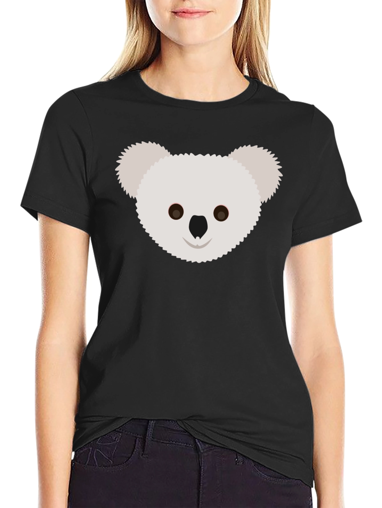 Koala Face Graphic Tee - Black Cotton T-Shirt