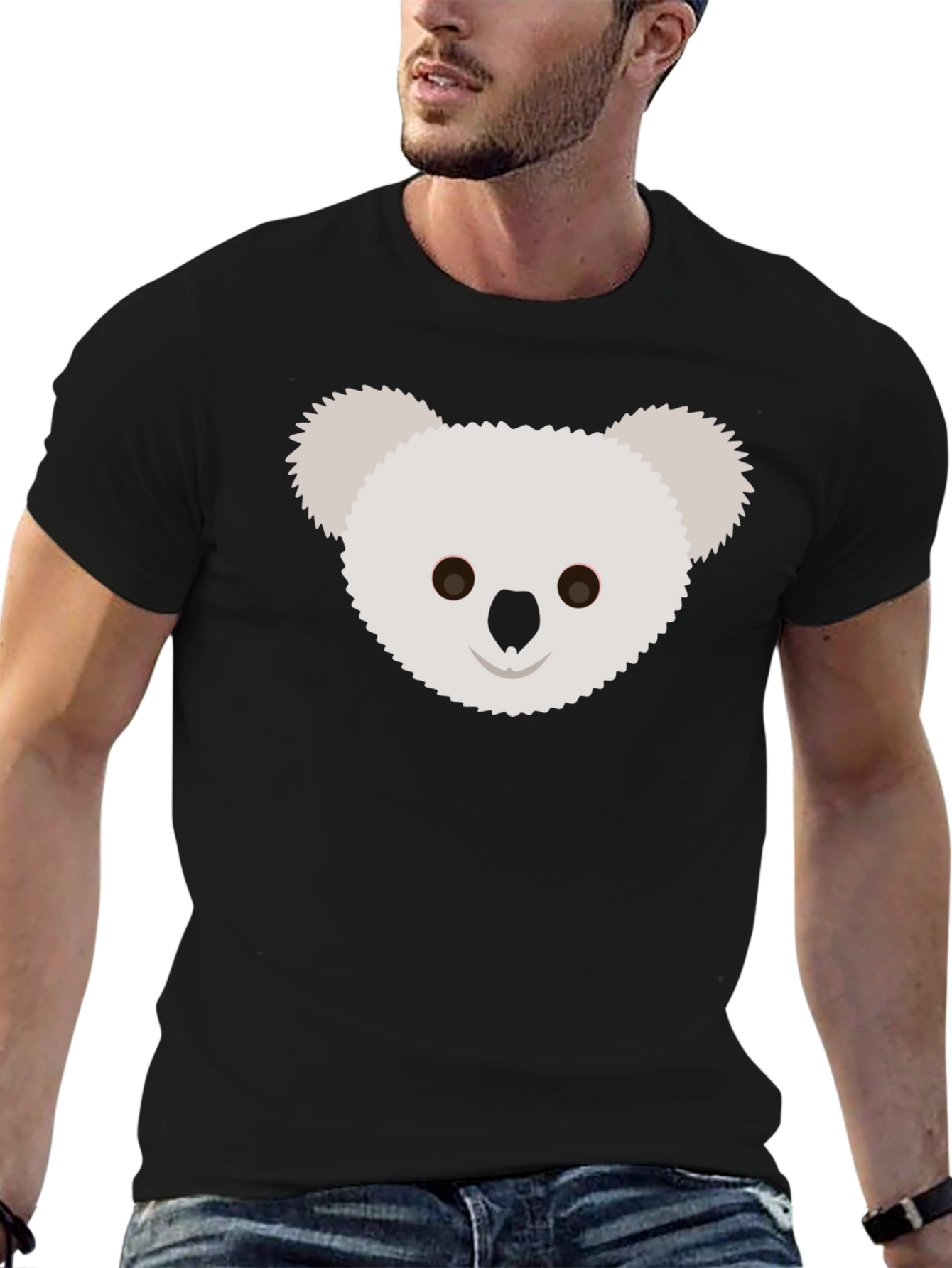 Koala Face Graphic Tee - Black Cotton T-Shirt