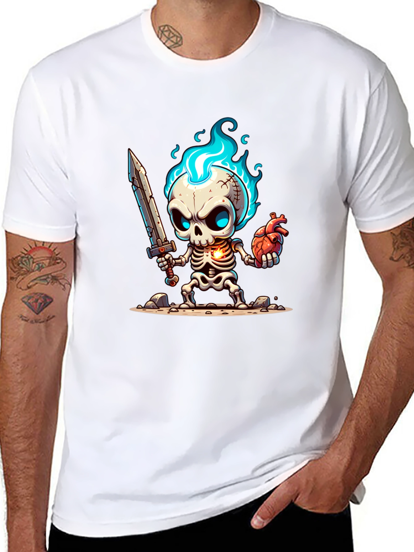 Cartoon Skeleton Warrior Graphic Tee