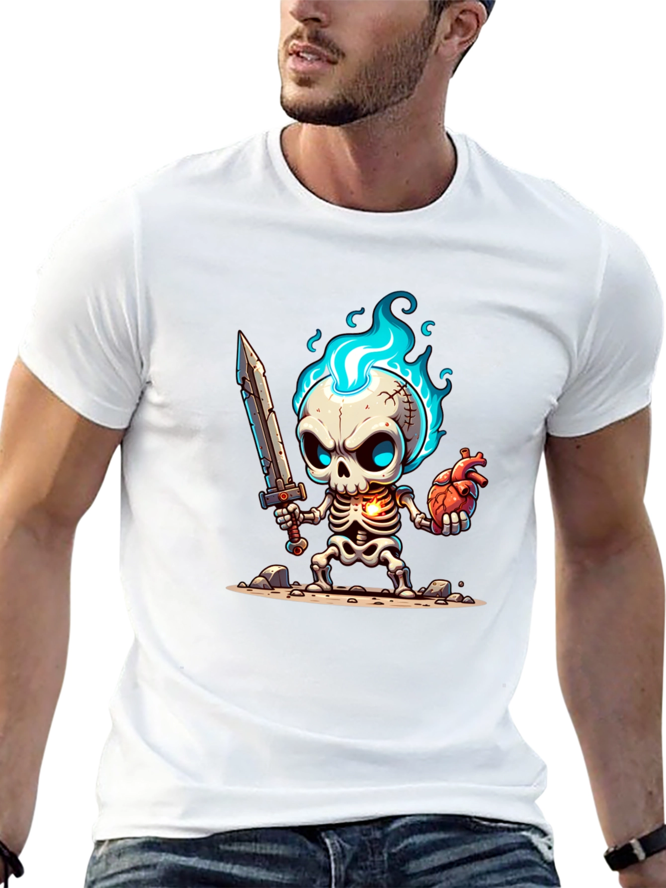 Cartoon Skeleton Warrior Graphic Tee