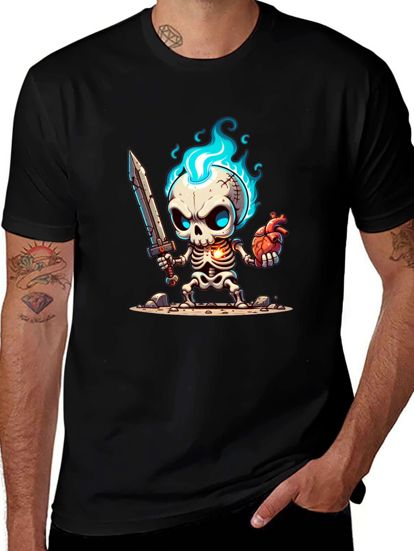 Cartoon Skeleton Warrior Graphic Tee