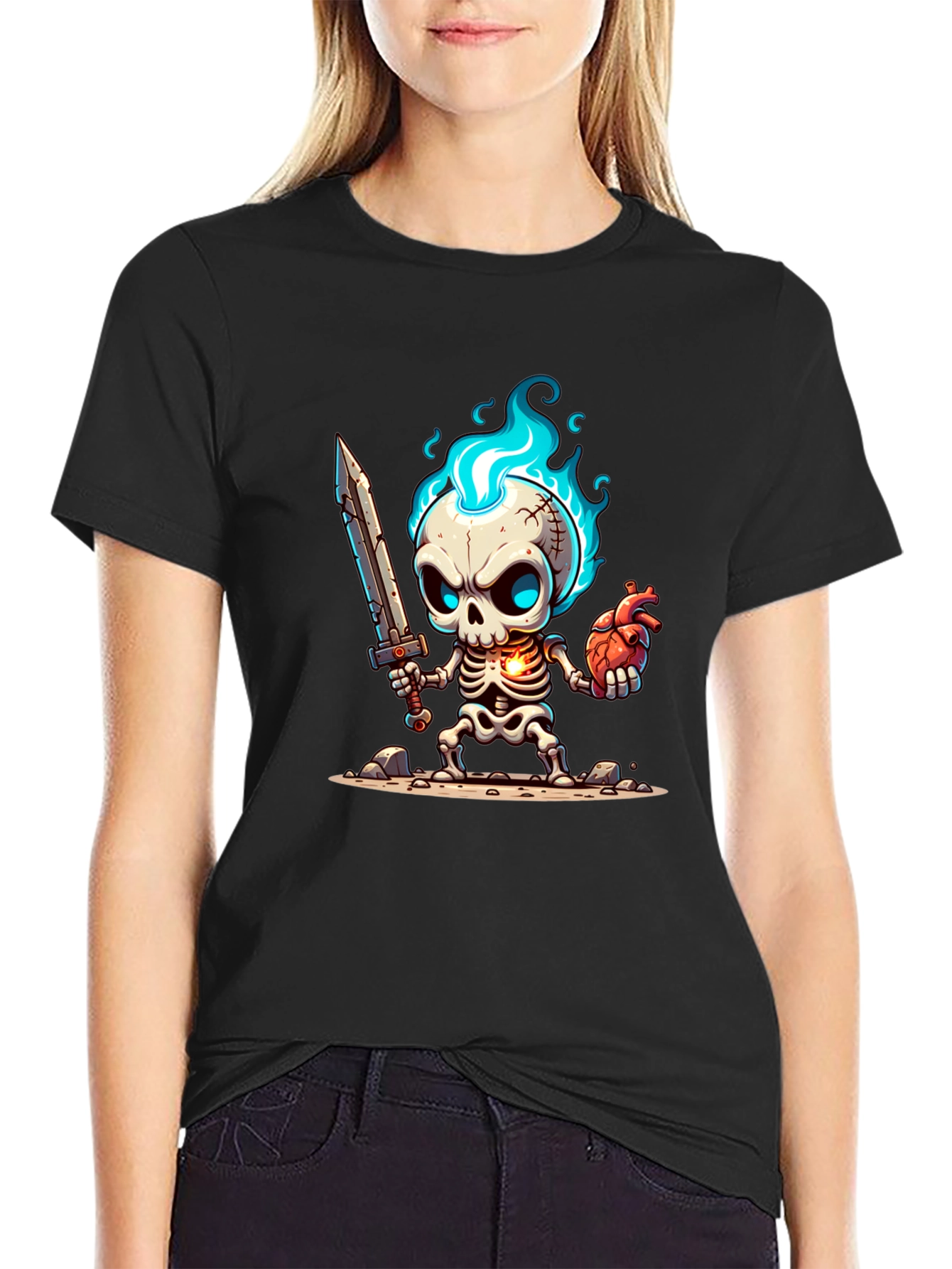 Cartoon Skeleton Warrior Graphic Tee