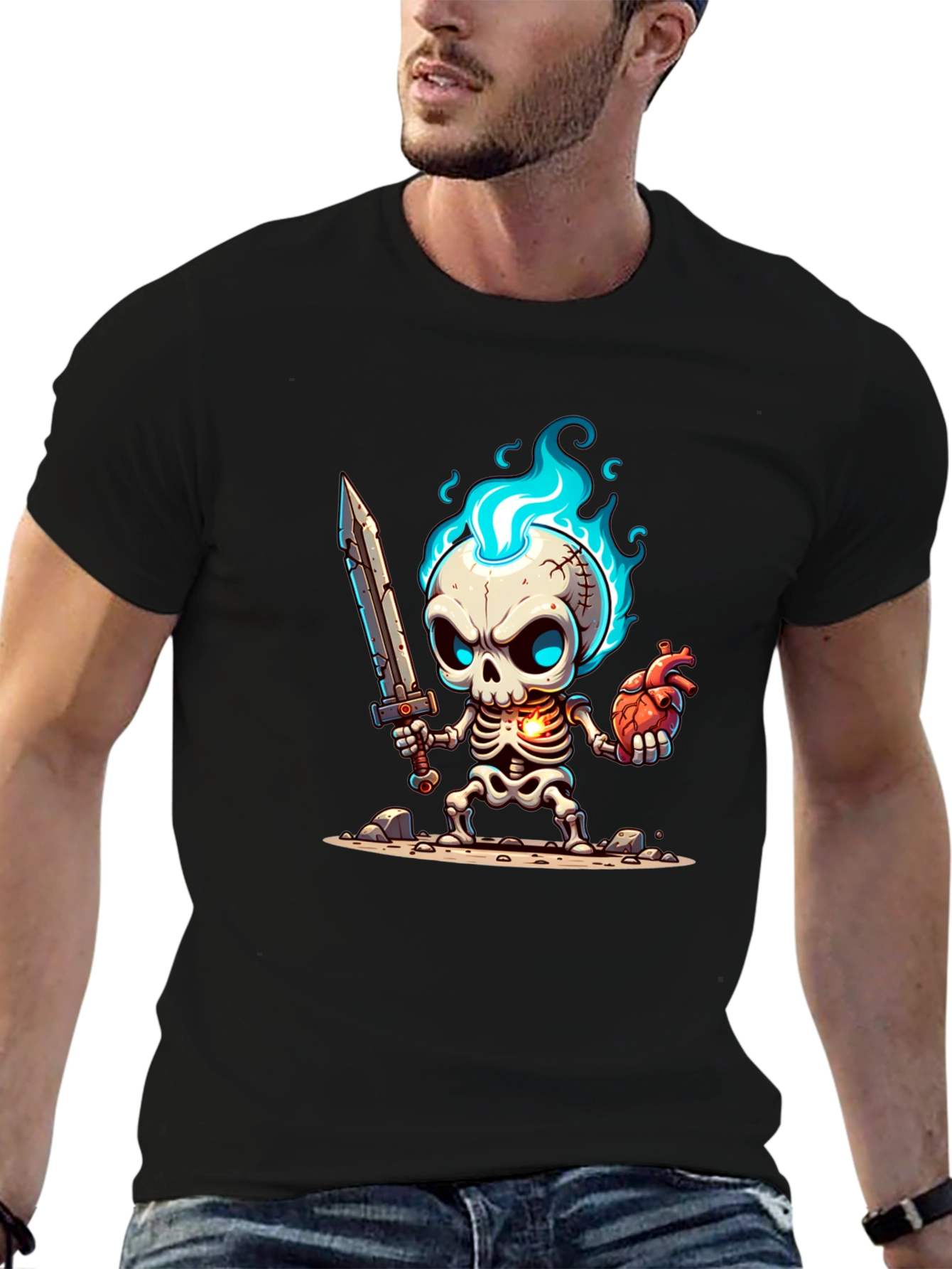 Cartoon Skeleton Warrior Graphic Tee