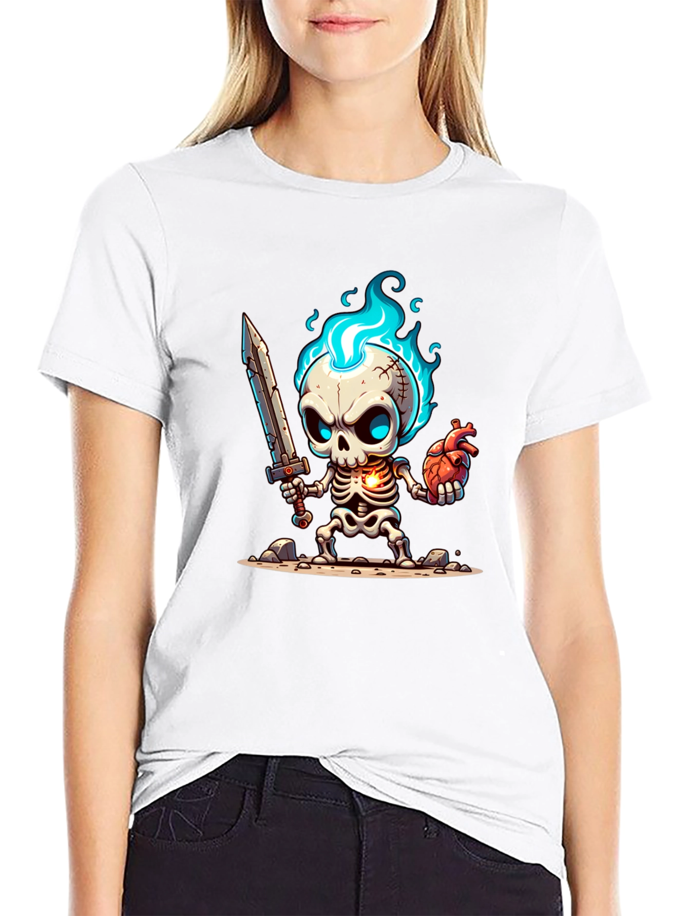 Cartoon Skeleton Warrior Graphic Tee