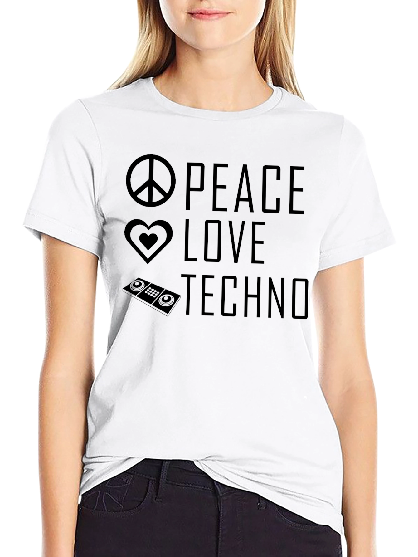 Peace Love Techno Graphic Tee - Black T-Shirt