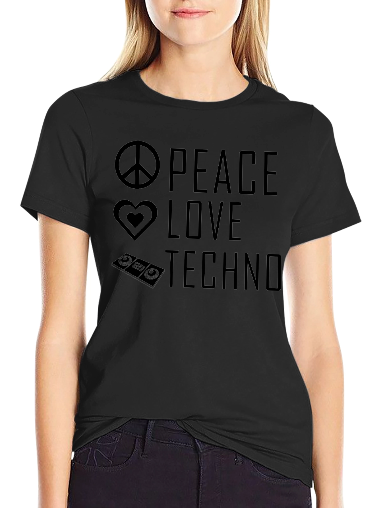 Peace Love Techno Graphic Tee - Black T-Shirt