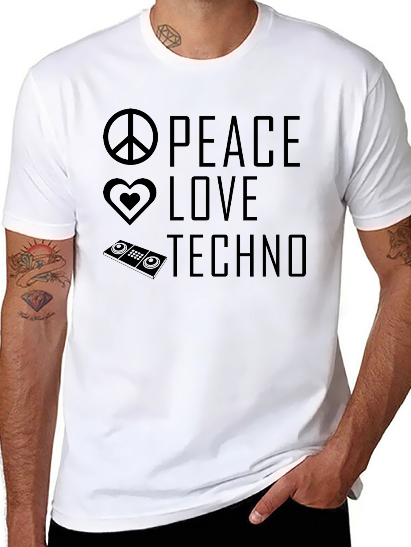 Peace Love Techno Graphic Tee - Black T-Shirt