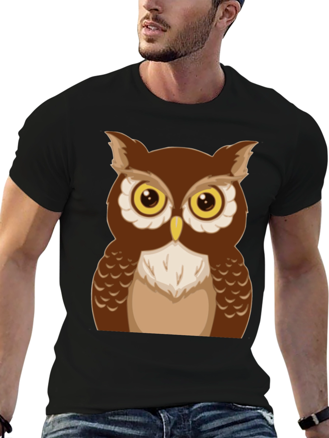 Owl Graphic Tee - Mens Black Cotton Shirt