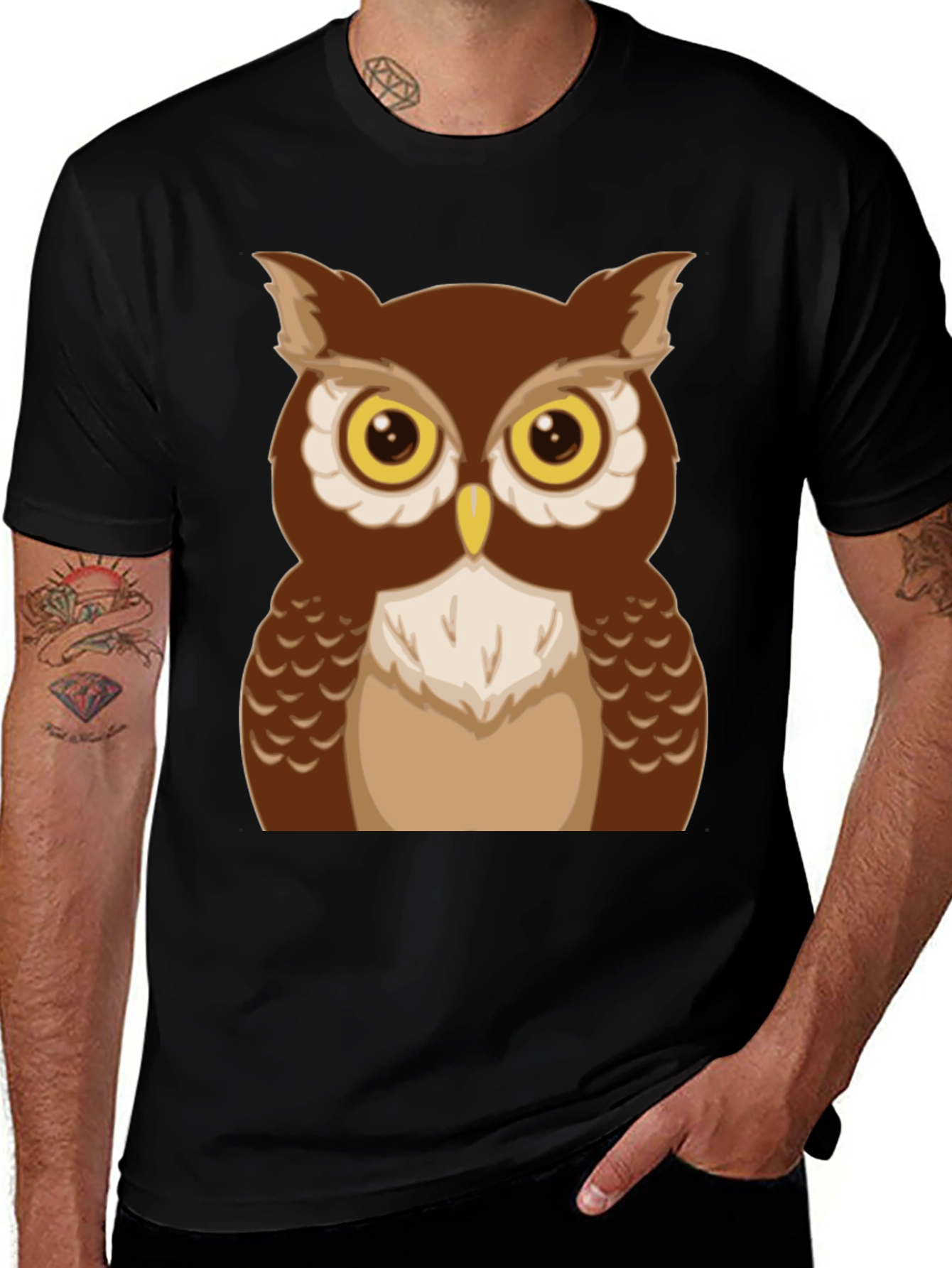 Owl Graphic Tee - Mens Black Cotton Shirt