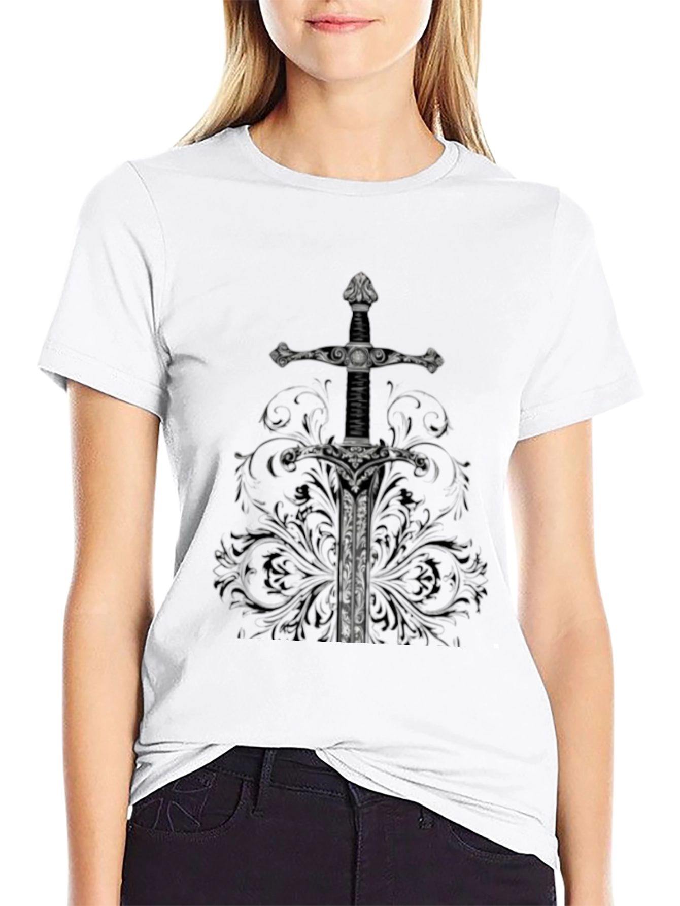 Sword Graphic Tee - Medieval Knight Black T-Shirt