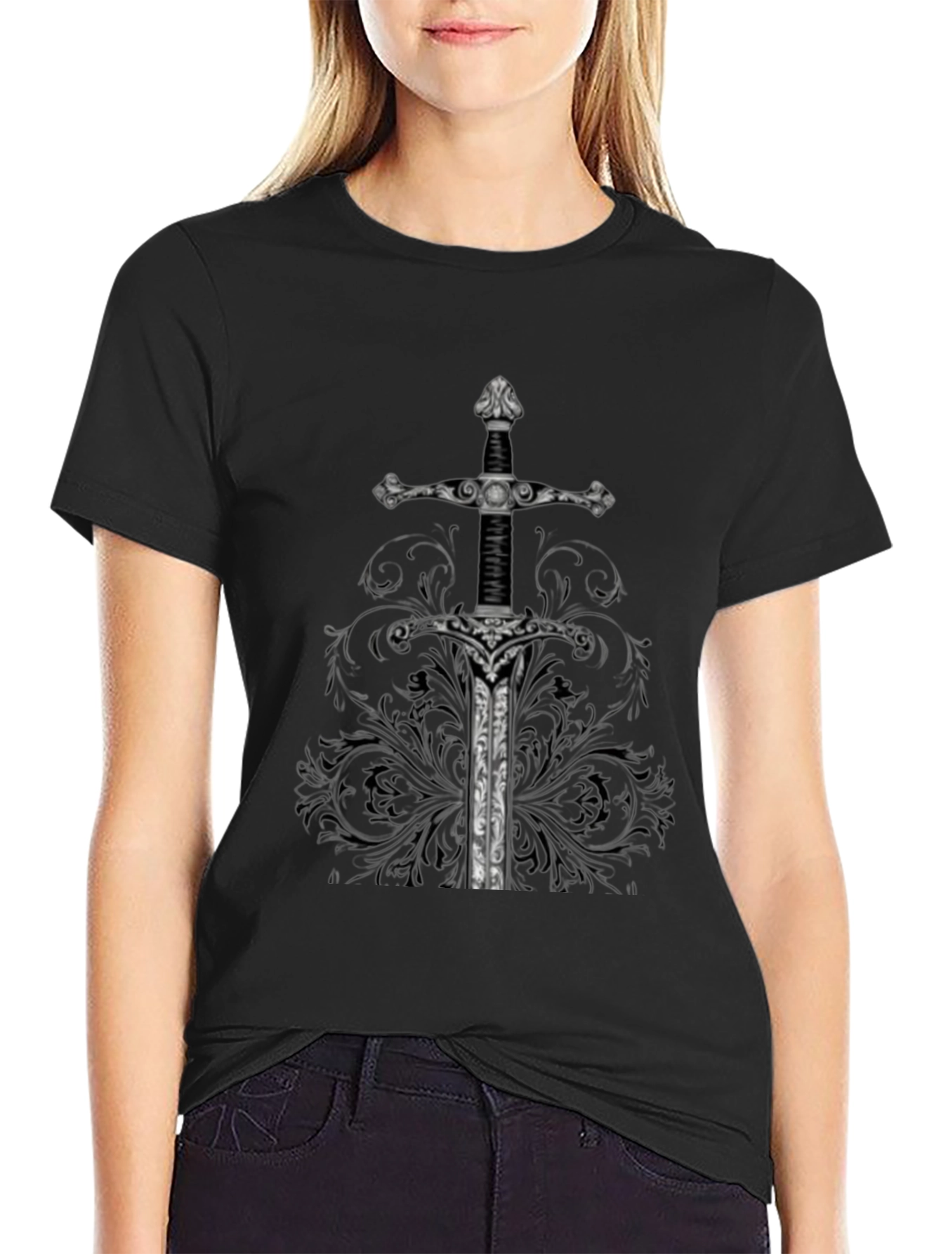 Sword Graphic Tee - Medieval Knight Black T-Shirt