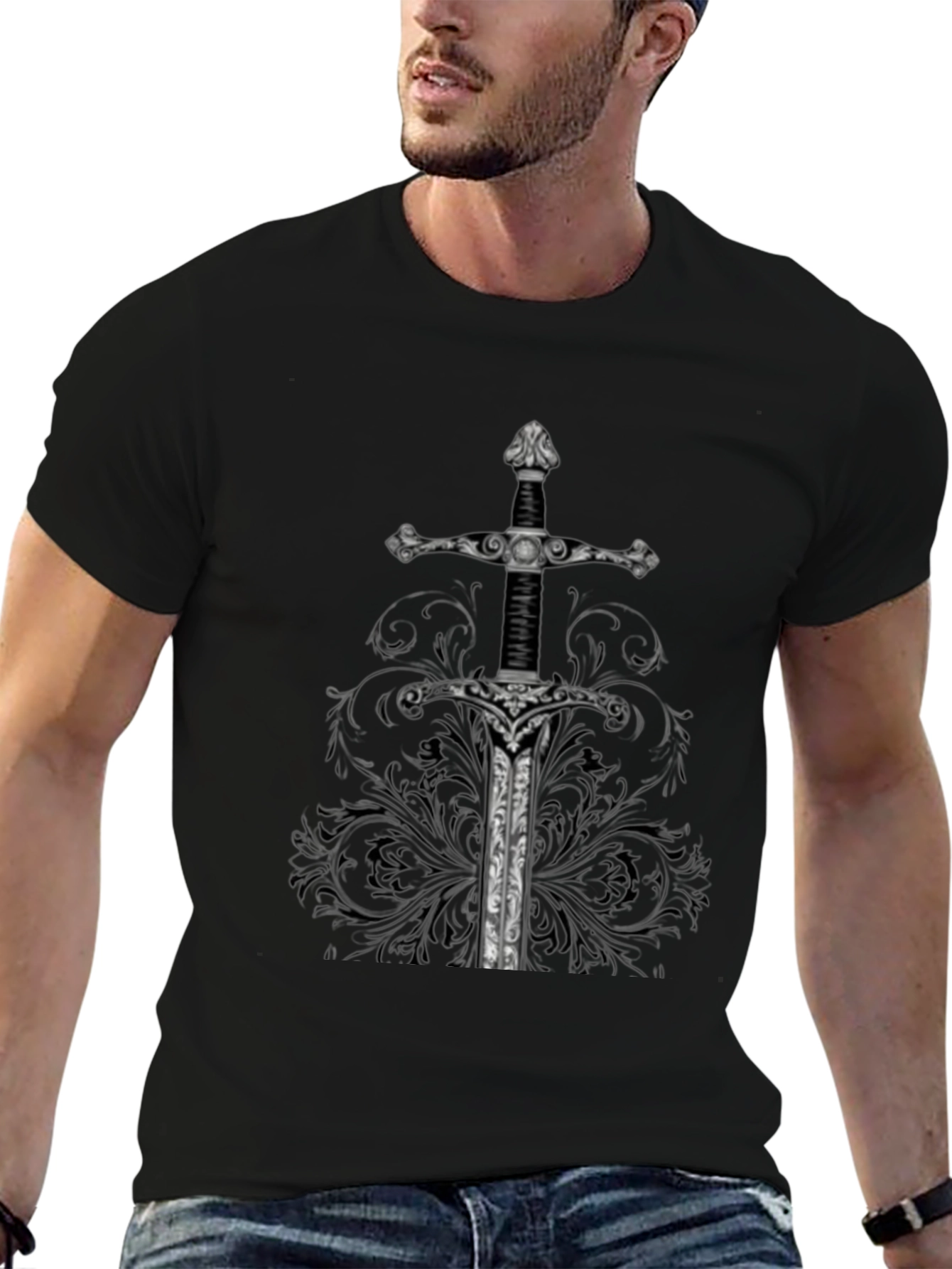 Sword Graphic Tee - Medieval Knight Black T-Shirt