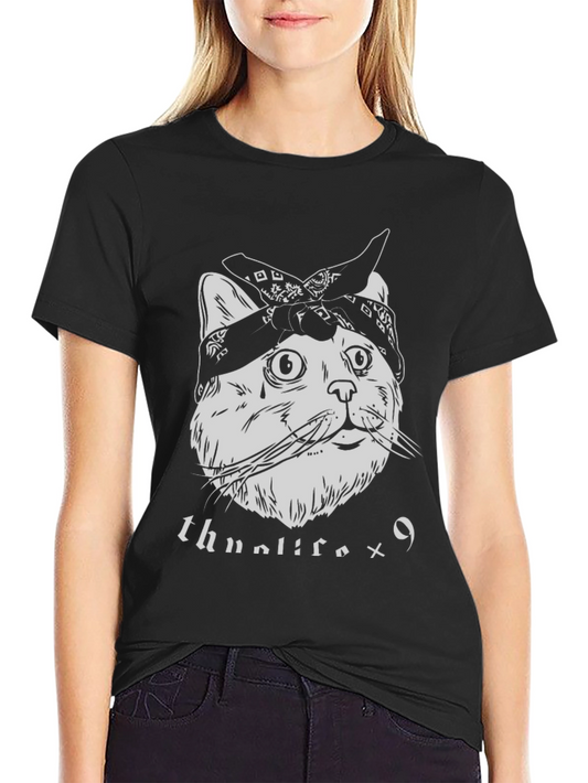 Thug Life Cat Graphic Tee - Bandana Style