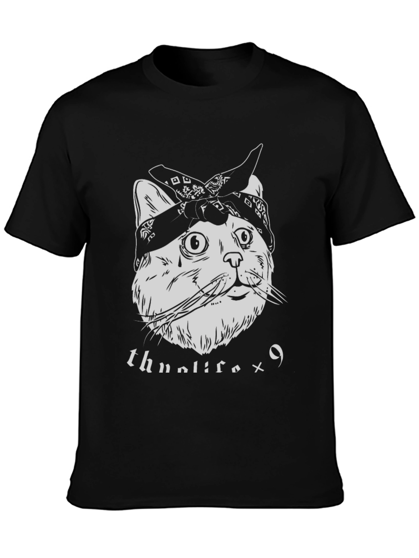 Thug Life Cat Graphic Tee - Bandana Style
