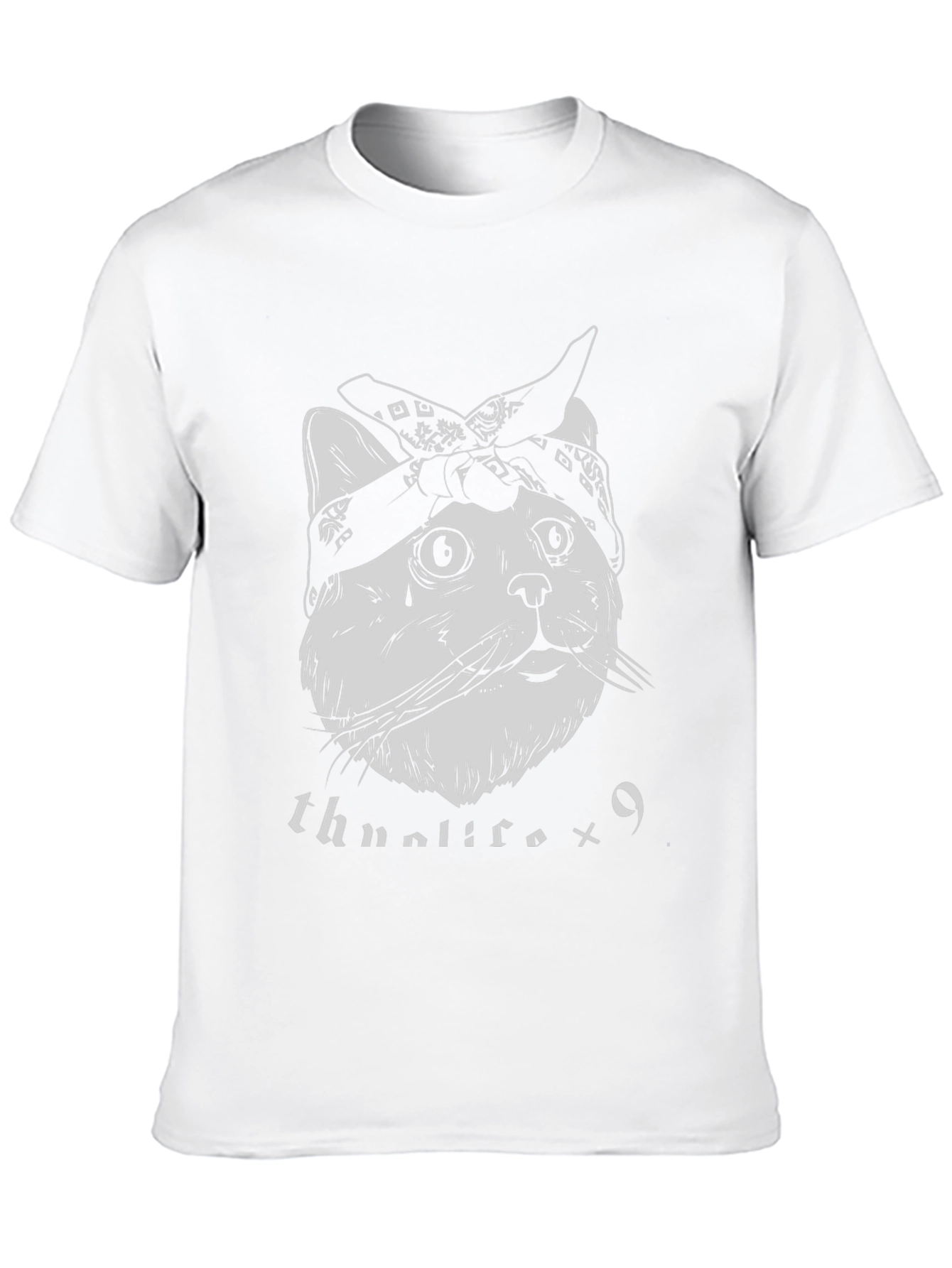 Thug Life Cat Graphic Tee - Bandana Style
