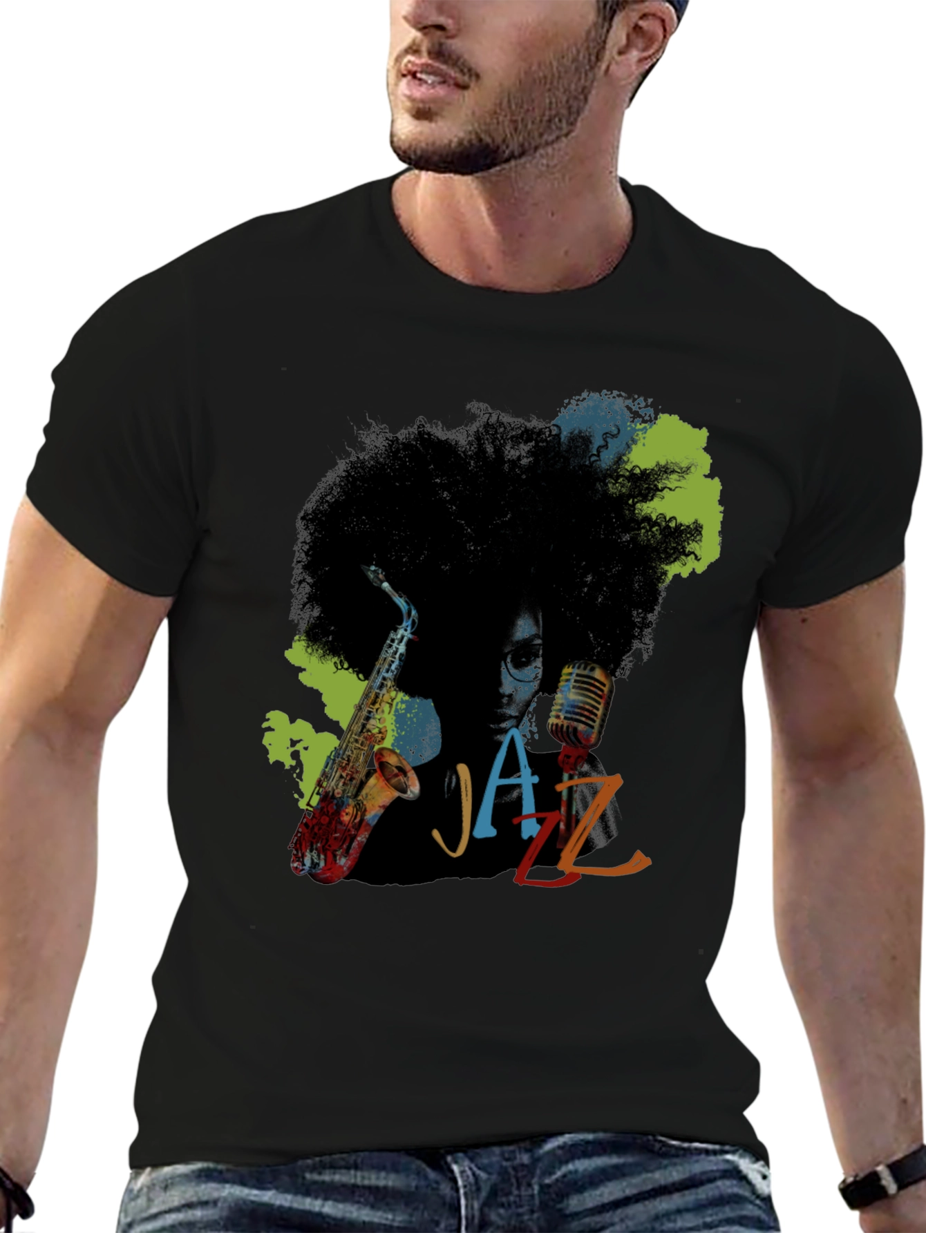 Jazz Saxophone Graphic Tee - Afro Music T-Shirt